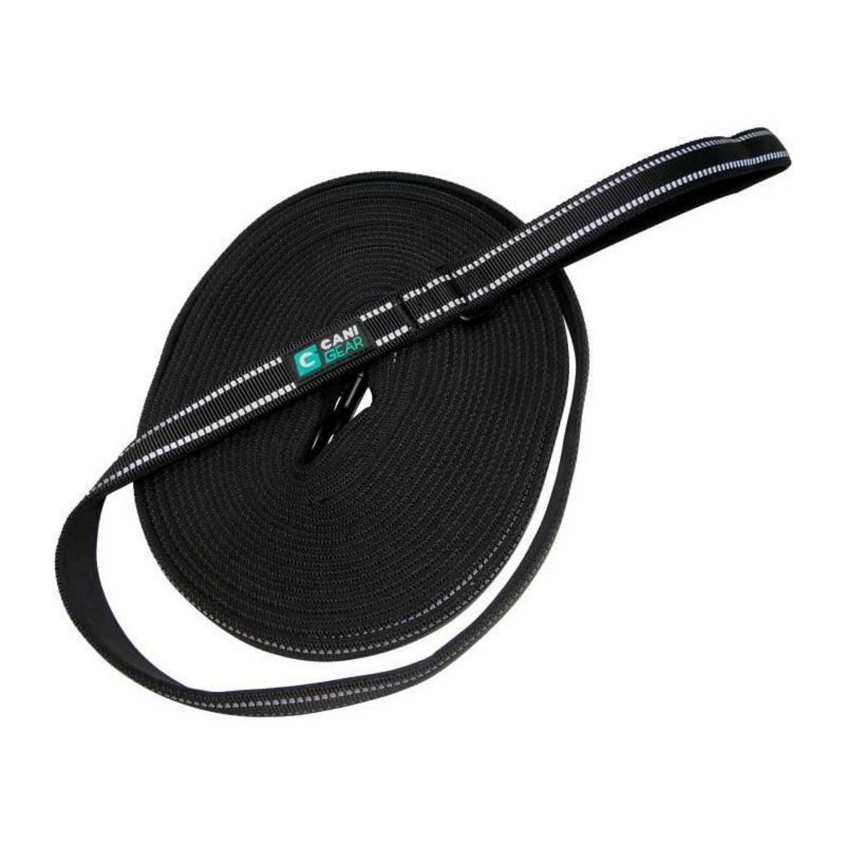 Longe pour chien - CANI GEAR - 10 m - Néoprene souple avec poignée - Noir
