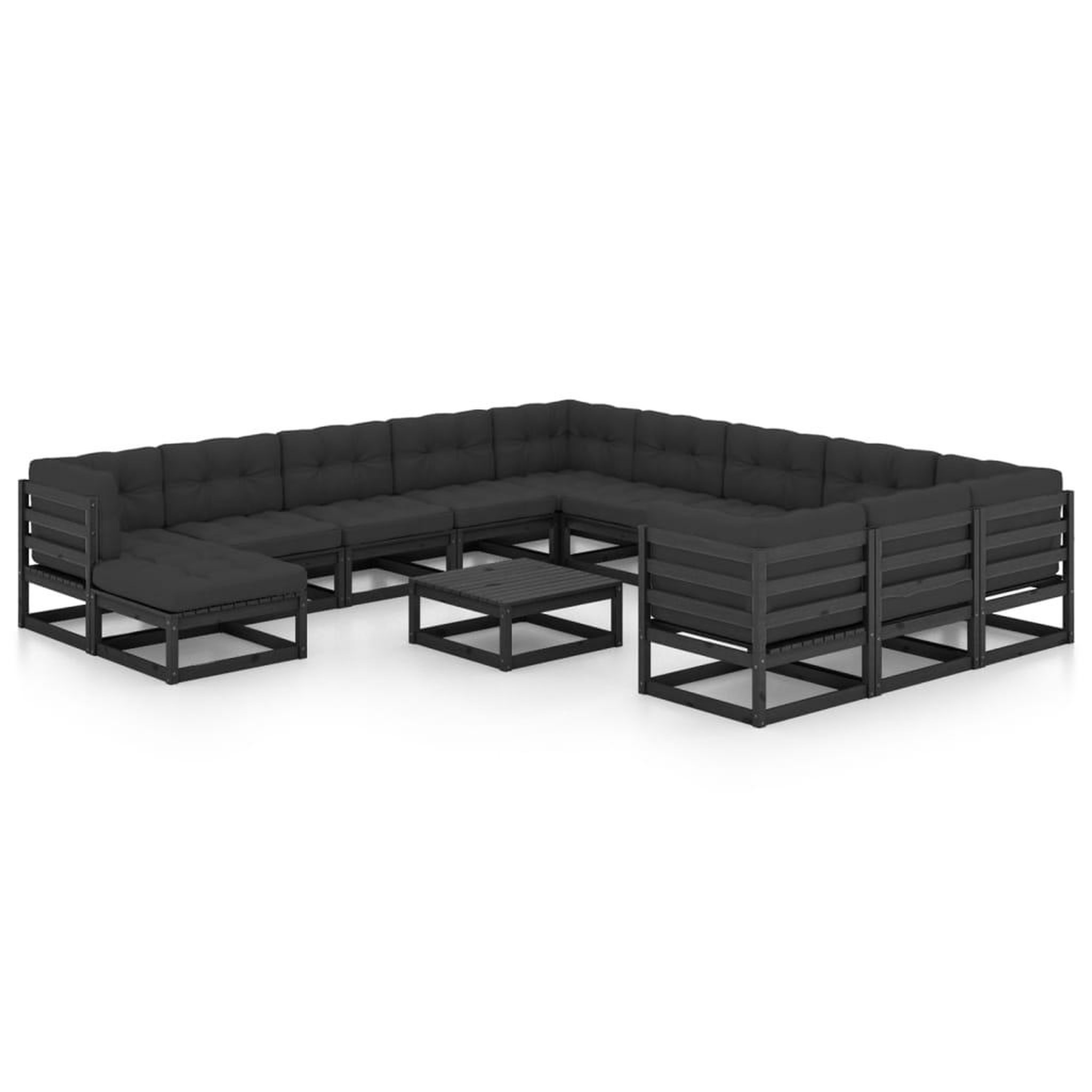 Voir la diapositive 2 : VIDAXL Salon de jardin 13 pcs avec coussins noir bois de pin massif