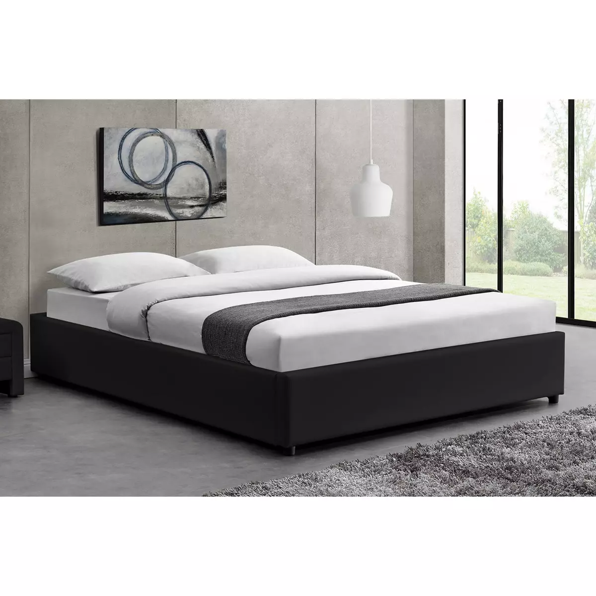 CONCEPT USINE Cadre de lit noir avec coffre de rangement intégré -160x200 cm KENNINGTON
