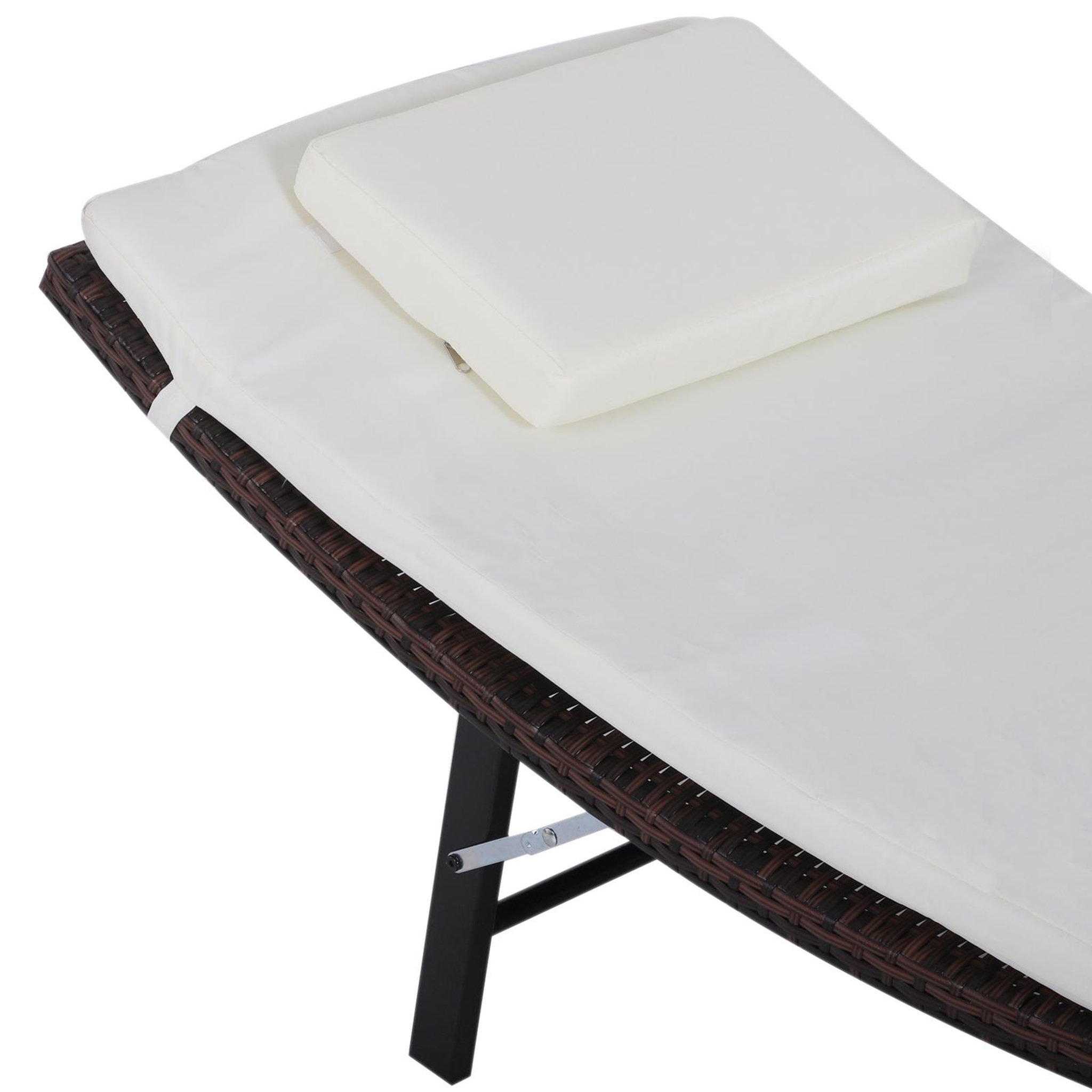 Voir la diapositive 4 : OUTSUNNY Lot de 2 transats bains de soleil pliables grand confort : matelas, têtière + table basse résine tressée chocolat