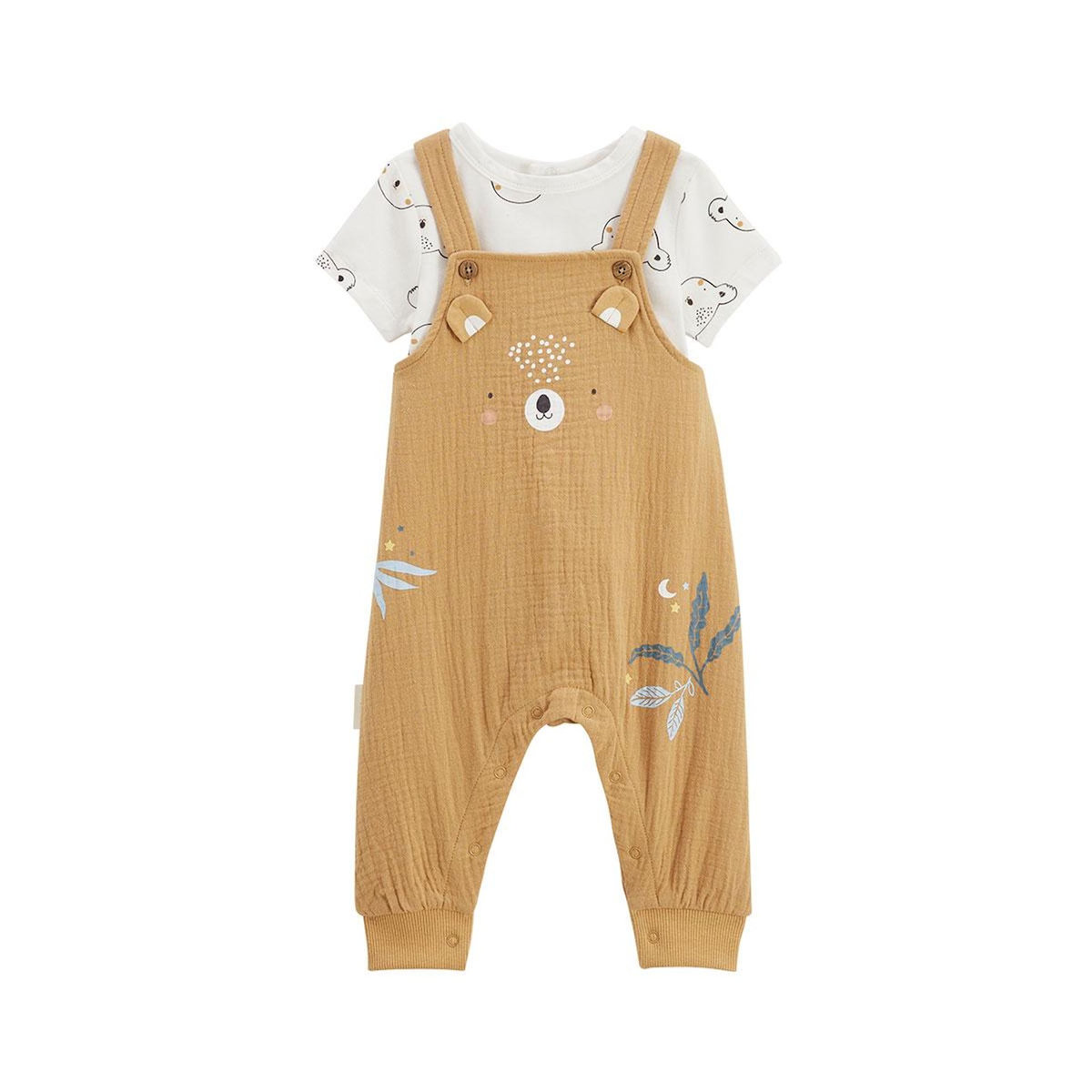 Petit Béguin Ensemble salopette bébé en coton gaufré et t-shirt Mini Rêve