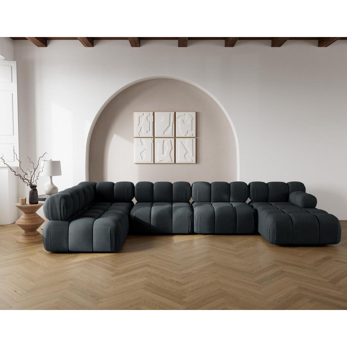 LISA DESIGN Ruby - canapé panoramique modulable d'angle gauche 7 places en velours texturé