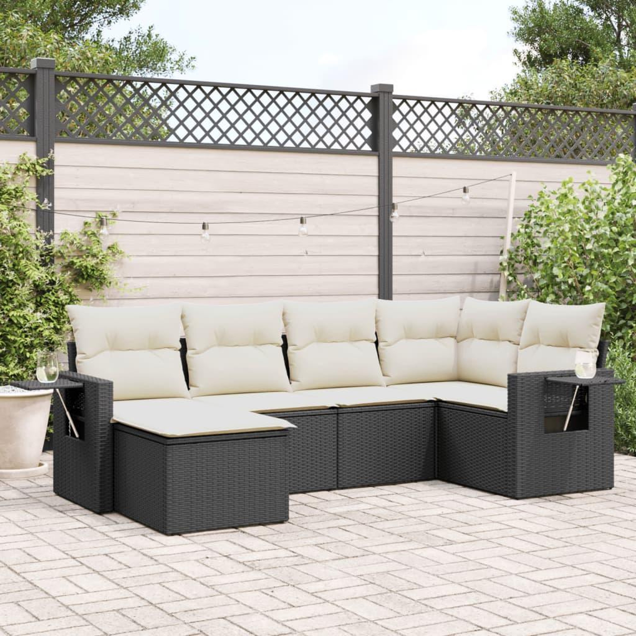 VIDAXL Salon de jardin 6 pcs avec coussins noir resine tressee