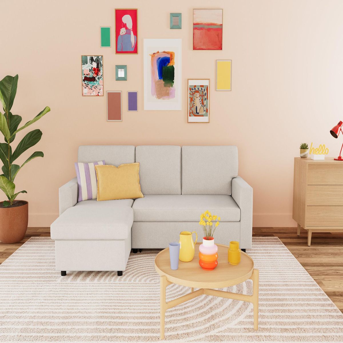 BEST MOBILIER Meiya - canapé d'angle réversible 4 places convertible avec coffre en tissu