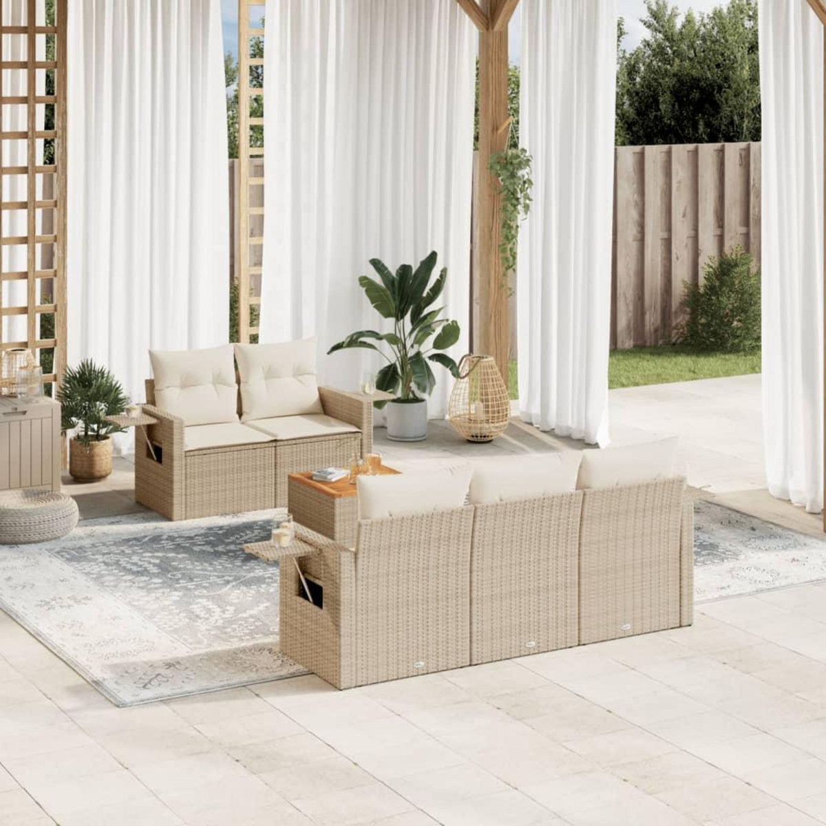 VIDAXL Salon de jardin avec coussins 6 pcs beige resine tressee