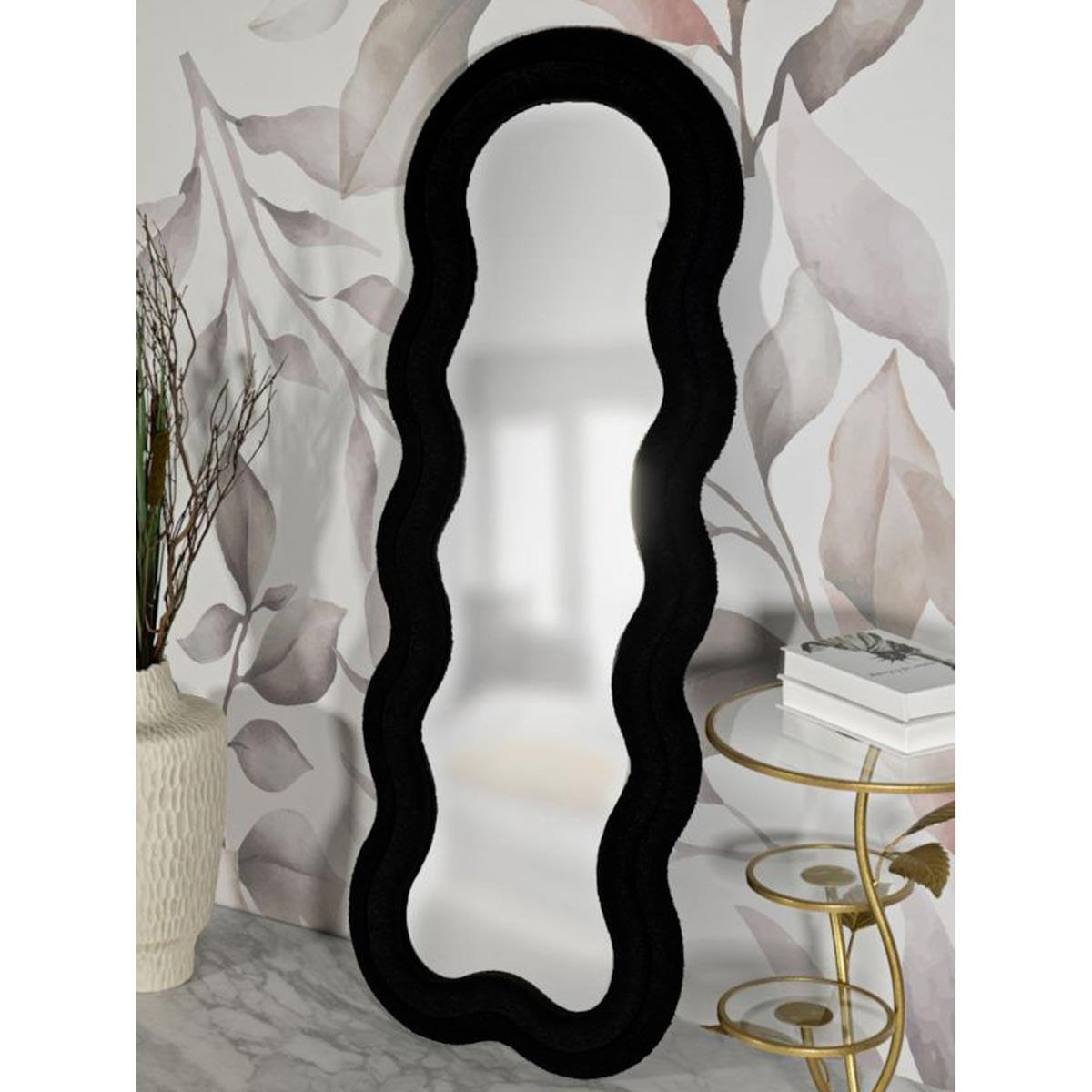 Paris Prix Miroir Mural en Tissu Bouclé  Teddy  160cm Noir