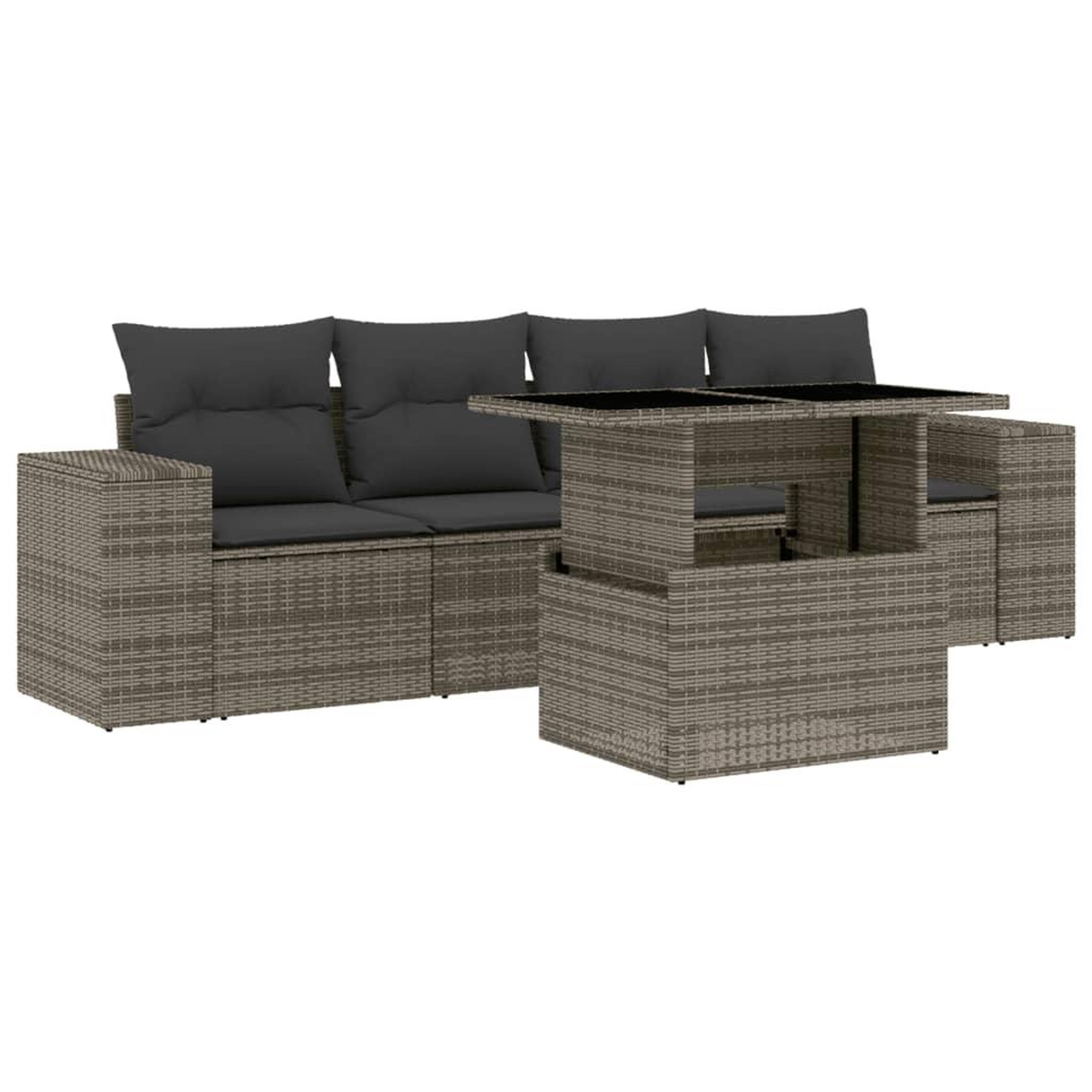 Voir la diapositive 2 : VIDAXL Salon de jardin 5 pcs avec coussins gris resine tressee