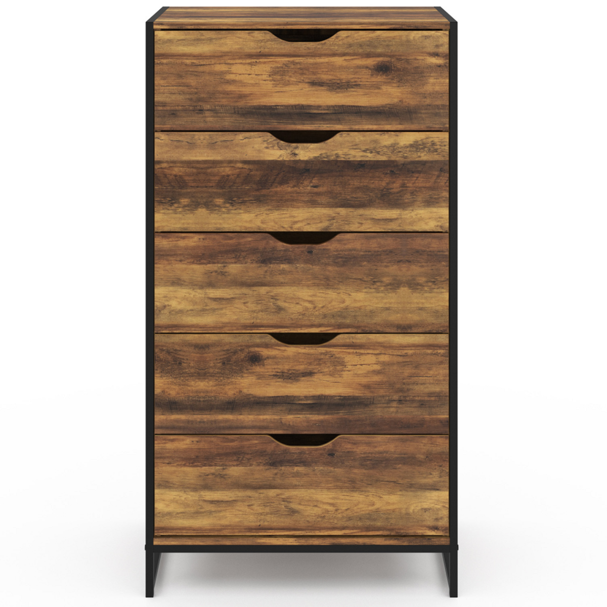 ID MARKET Chiffonnier 5 tiroirs HAWKINS 60 cm commode semainier bois foncé design industriel