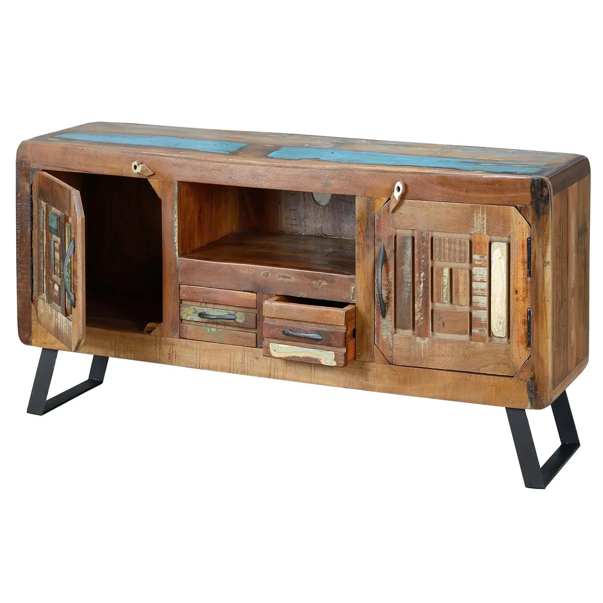 Voir la diapositive 2 : GINER Y COLOMER SL Meuble tv en bois recyclé 160 cm style vintage industriel