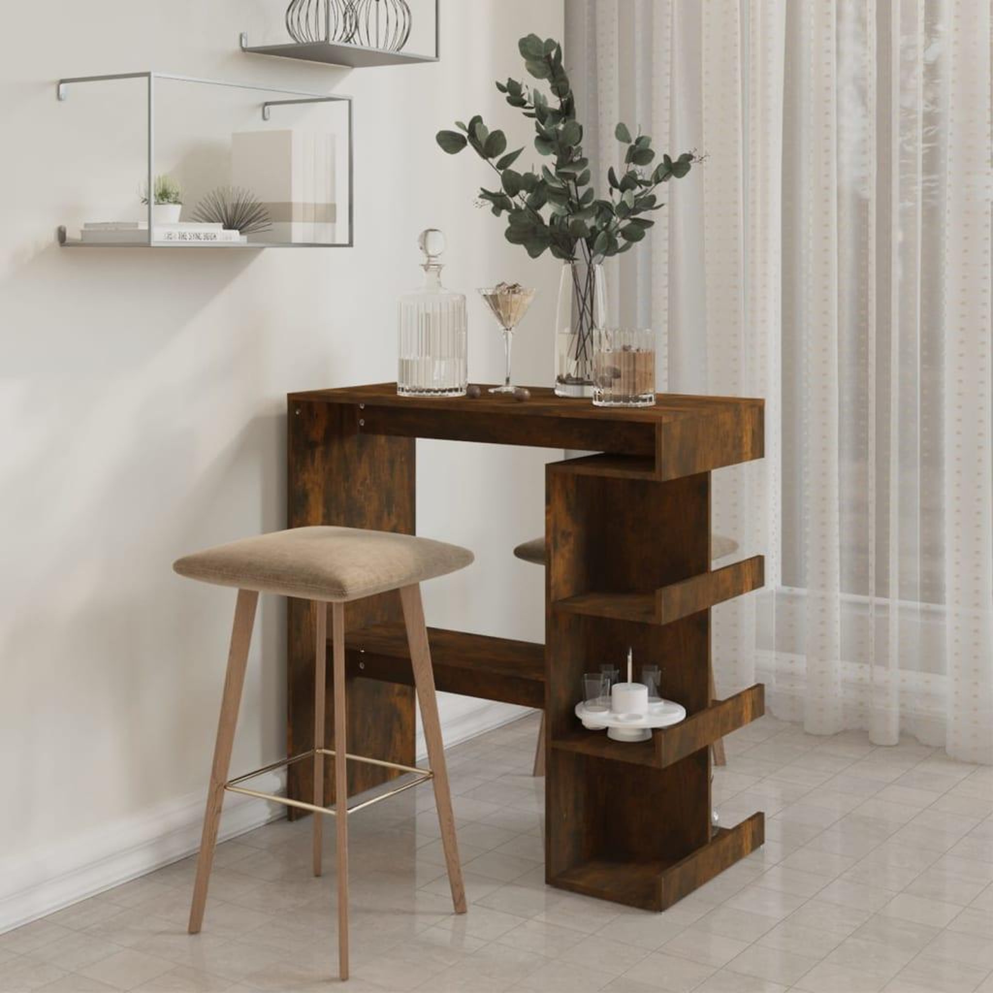 Voir la diapositive 3 : VIDAXL Table de bar et etagere de rangement chene fume bois ingenierie