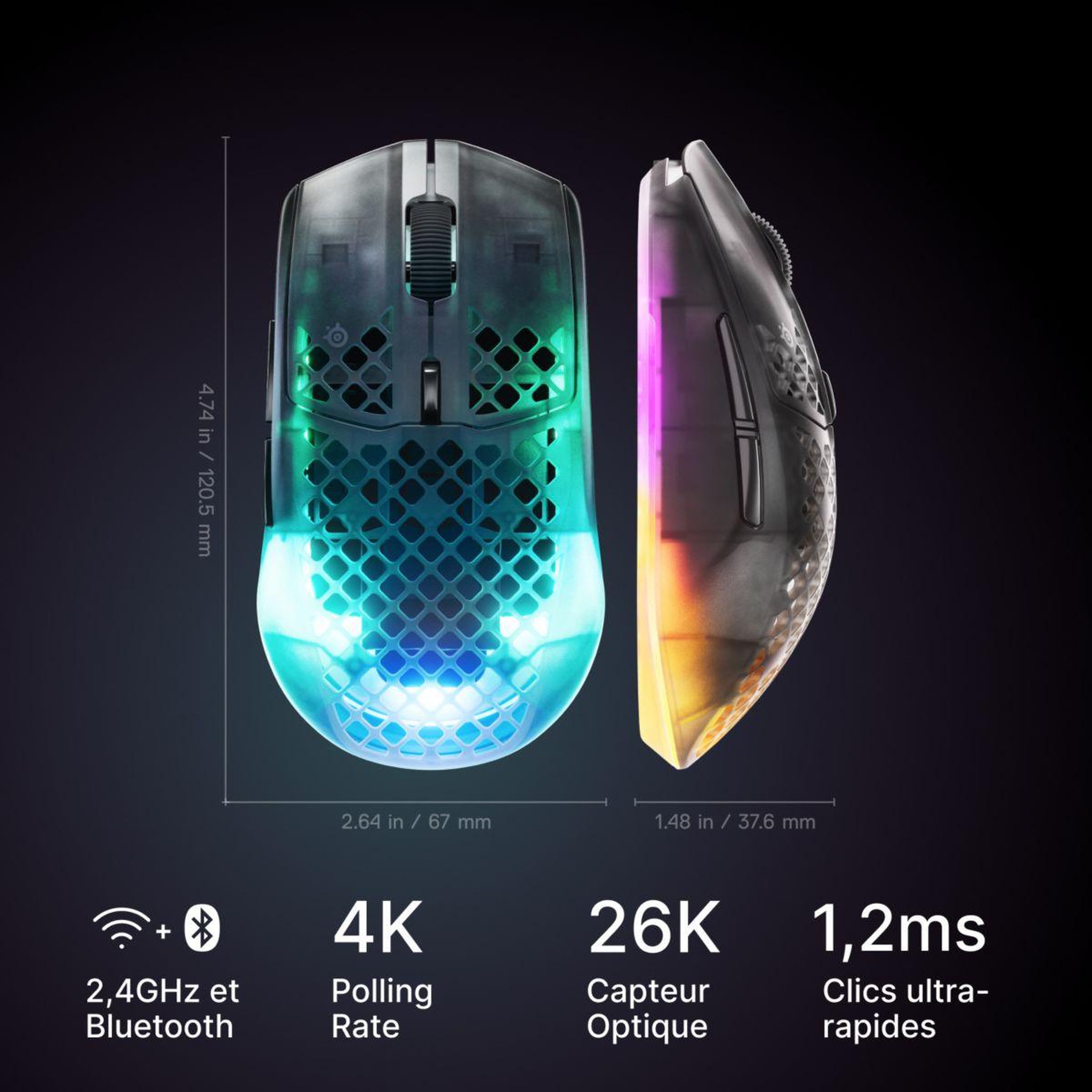 Voir la diapositive 2 : STEEL SERIES Souris gamer sans fil aerox 3 wl gen 2 - shadow
