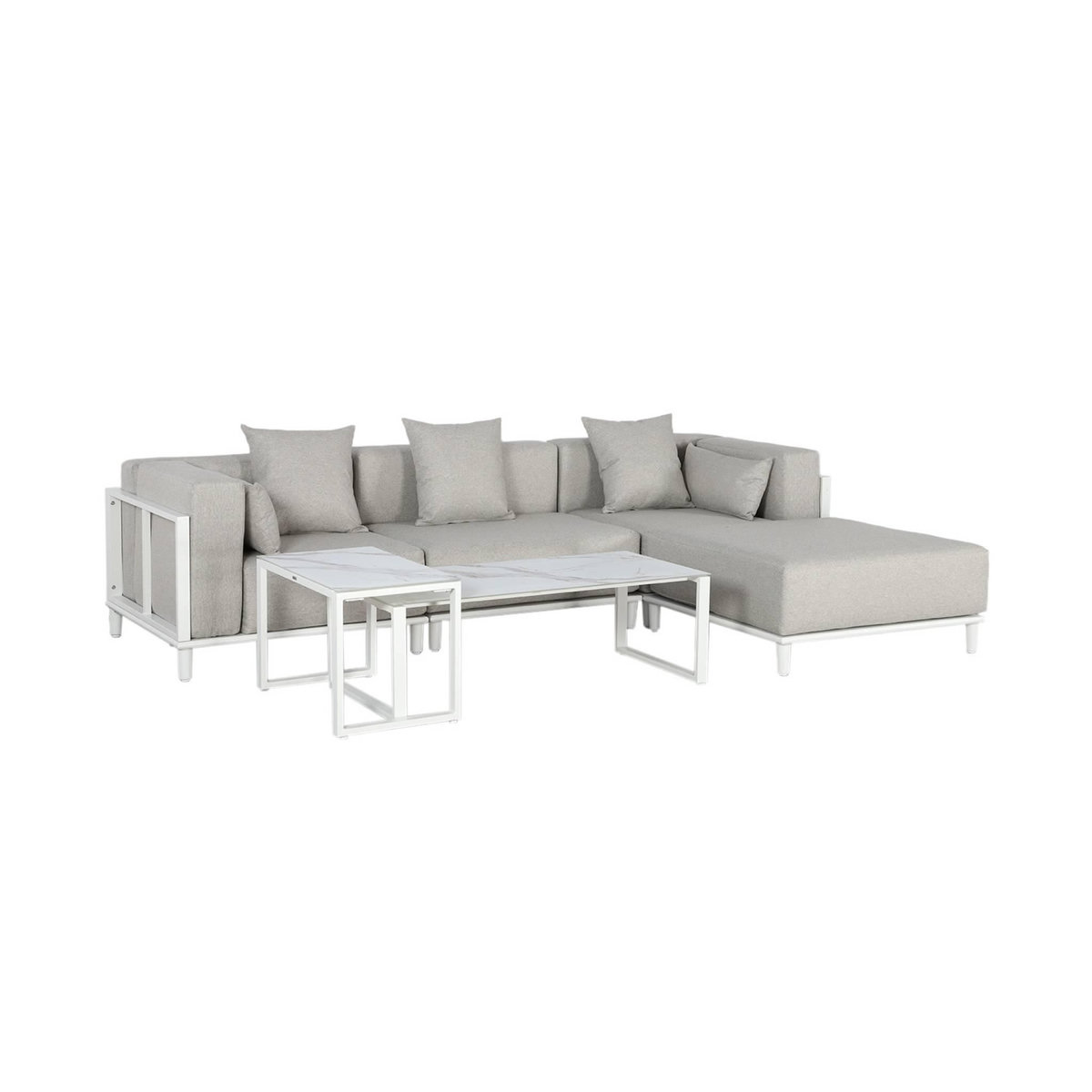 SWEEEK Salon de jardin modulable aluminium 4 places blanc et gris clair - Oriva