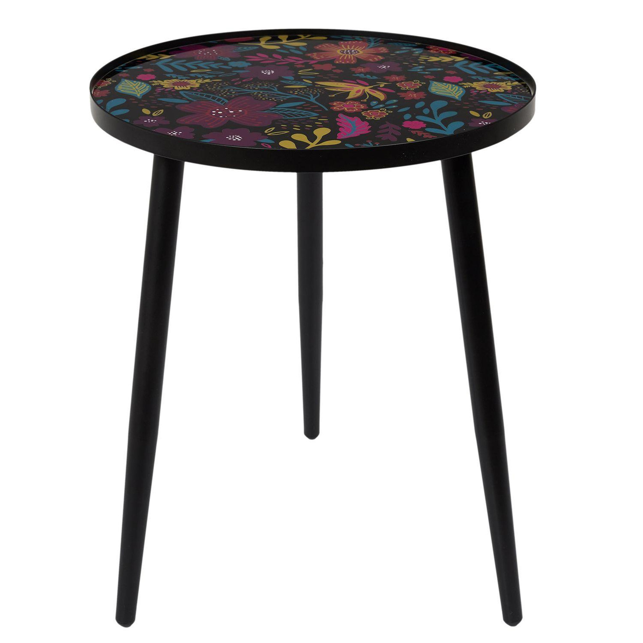Voir la diapositive 3 : TOILINUX Duo de tables gigogne olga - noir et fleuri