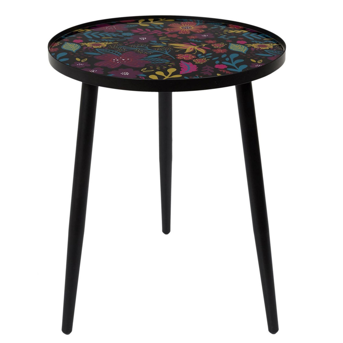 TOILINUX Duo de tables gigogne Olga - Noir et fleuri