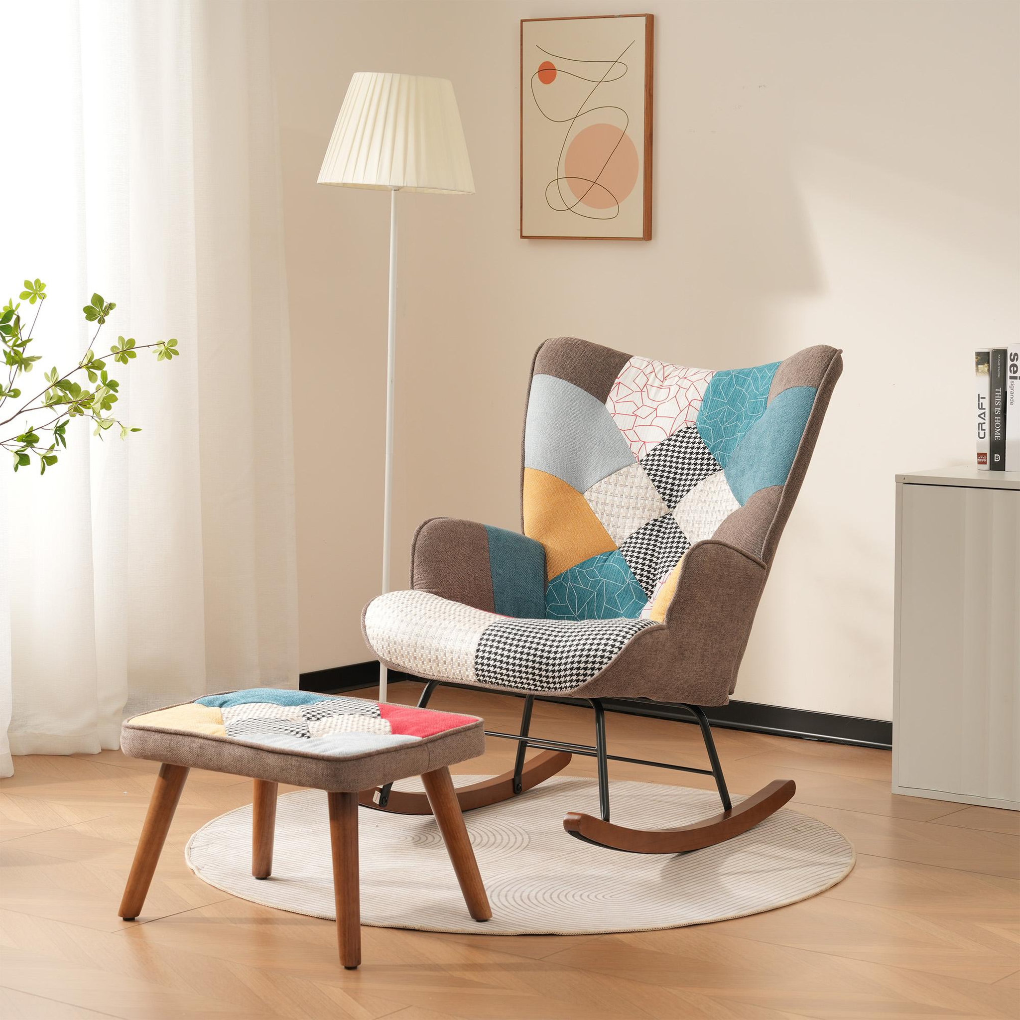 Voir la diapositive 2 : MERAX Rocking Chair Avec Repose-pieds Multicolore