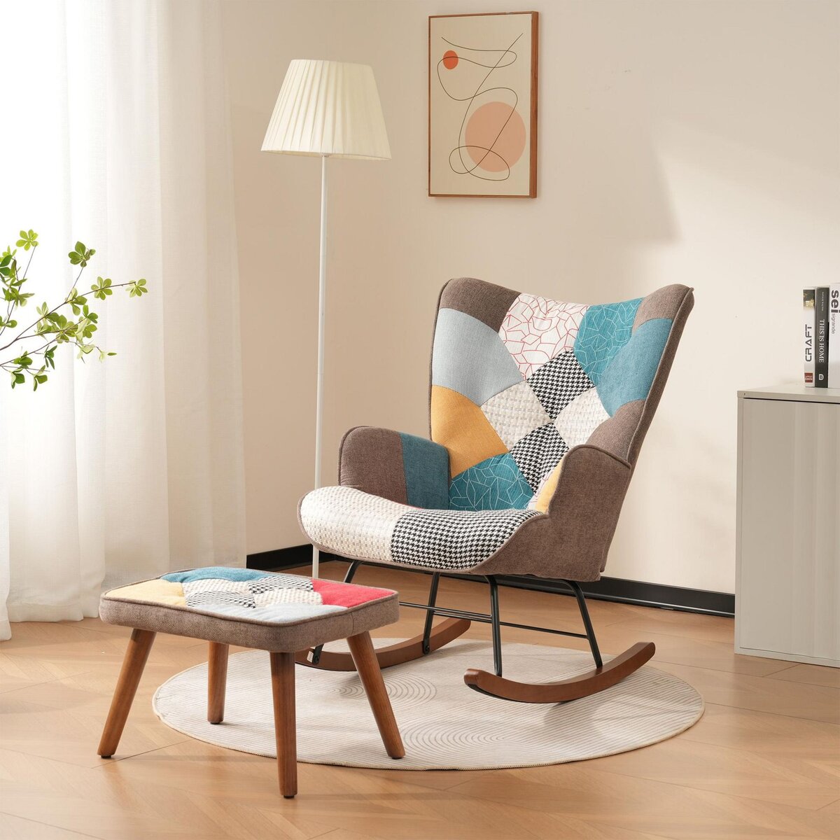 MERAX Rocking Chair Avec Repose-pieds Multicolore