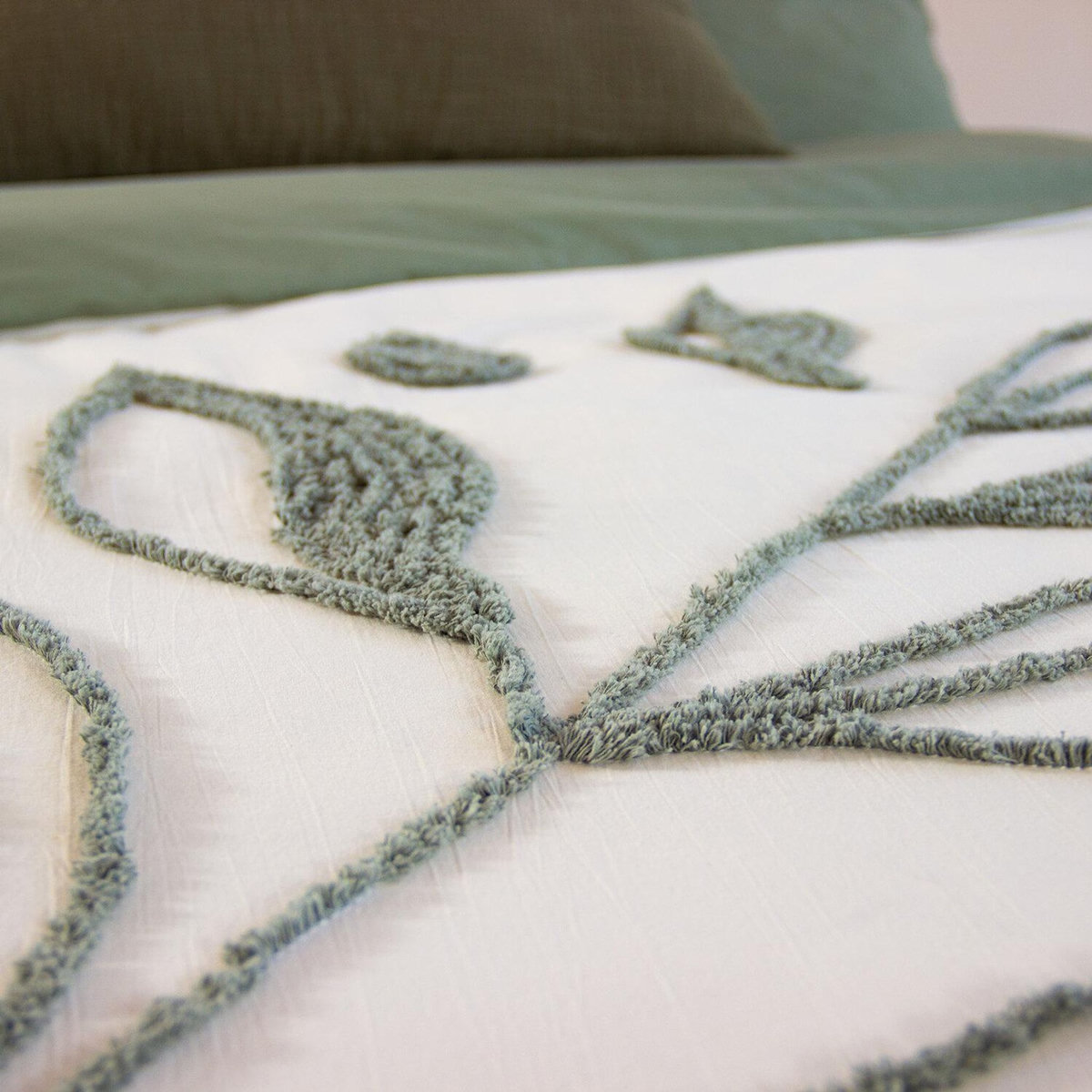 Home collection Parure de couette tufte 3pcs coton lave bci herbier