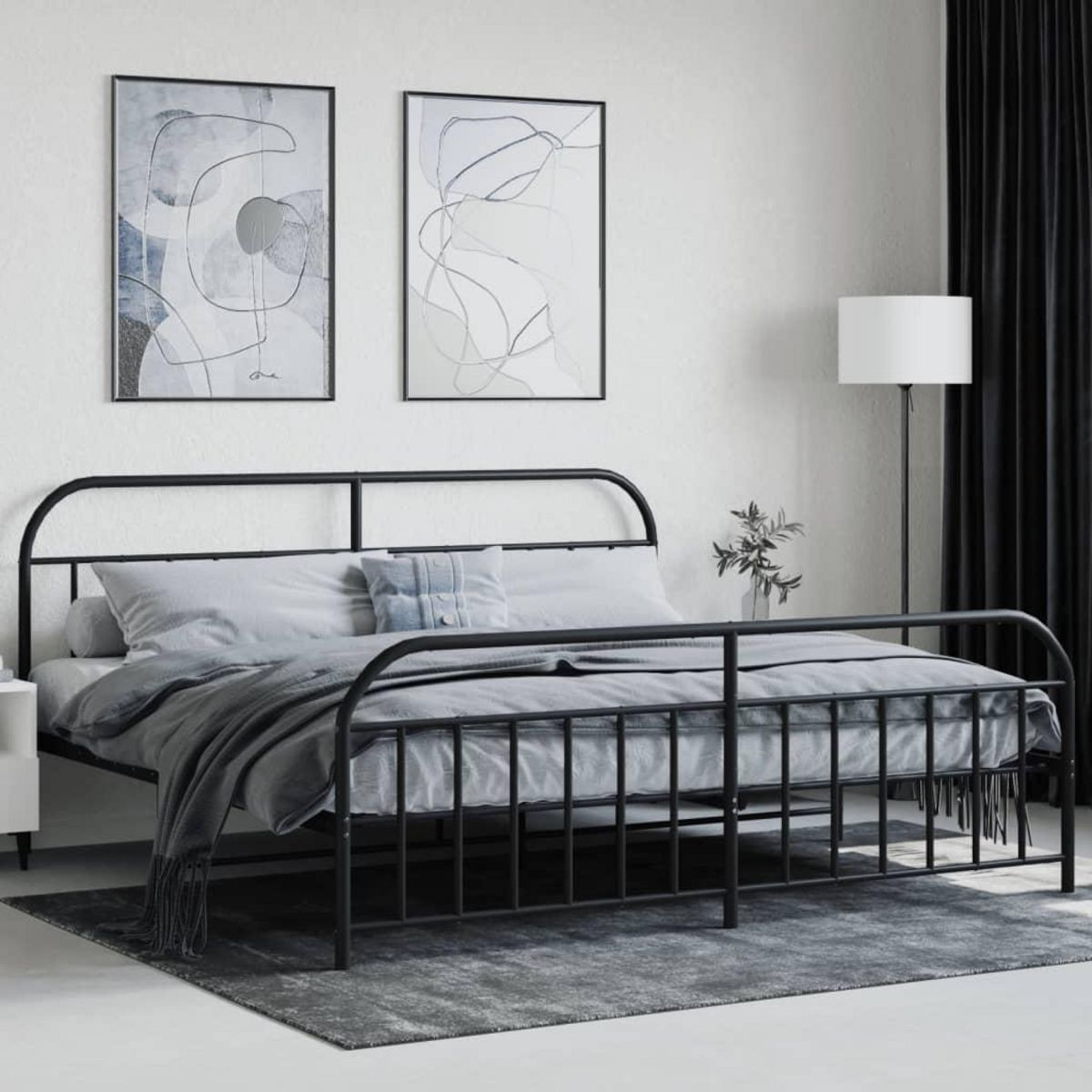 VIDAXL Cadre de lit metal sans matelas avec pied de lit noir 200x200cm