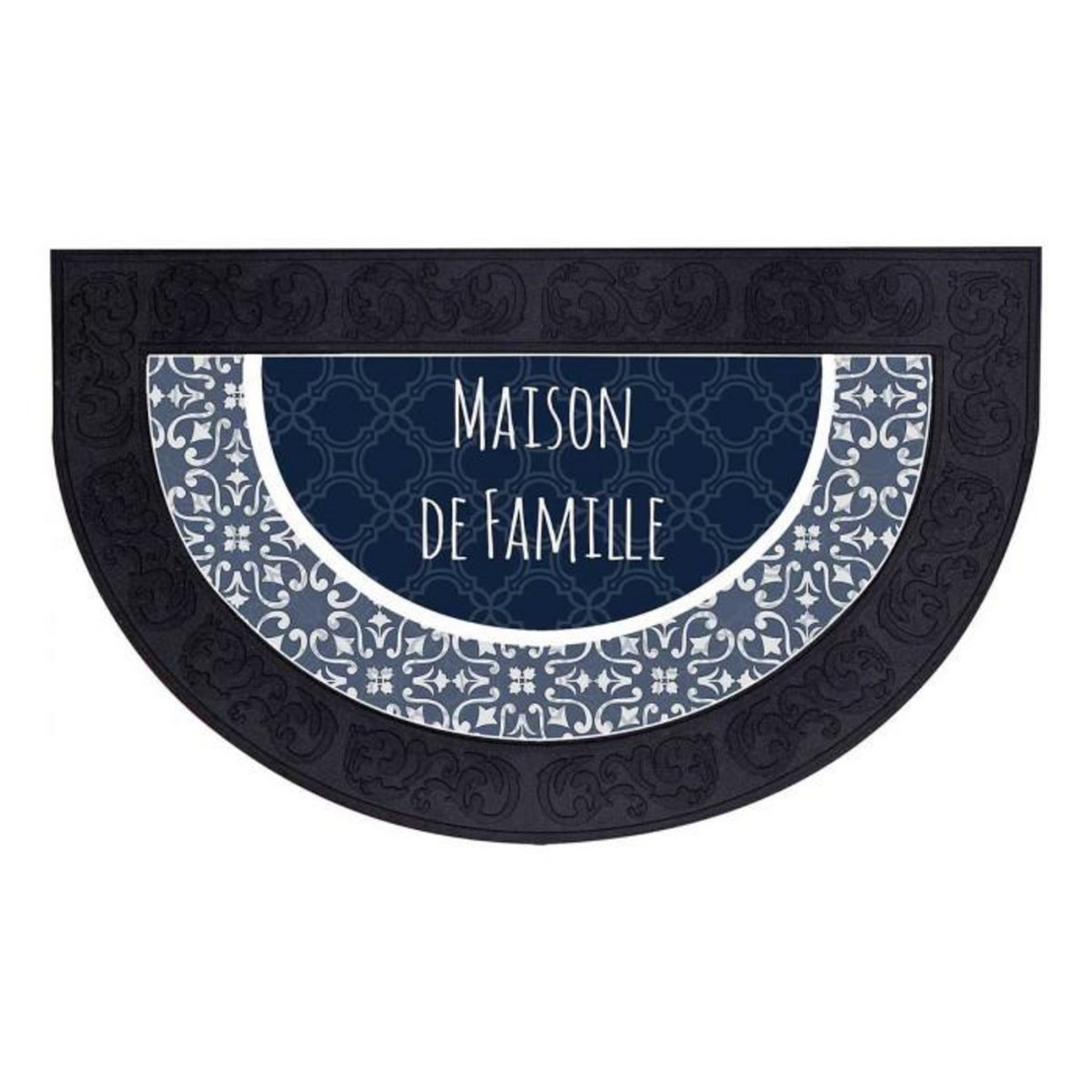Paris Prix Tapis d'Entrée Demi-Lune  Eltea  45x75cm Noir & Bleu