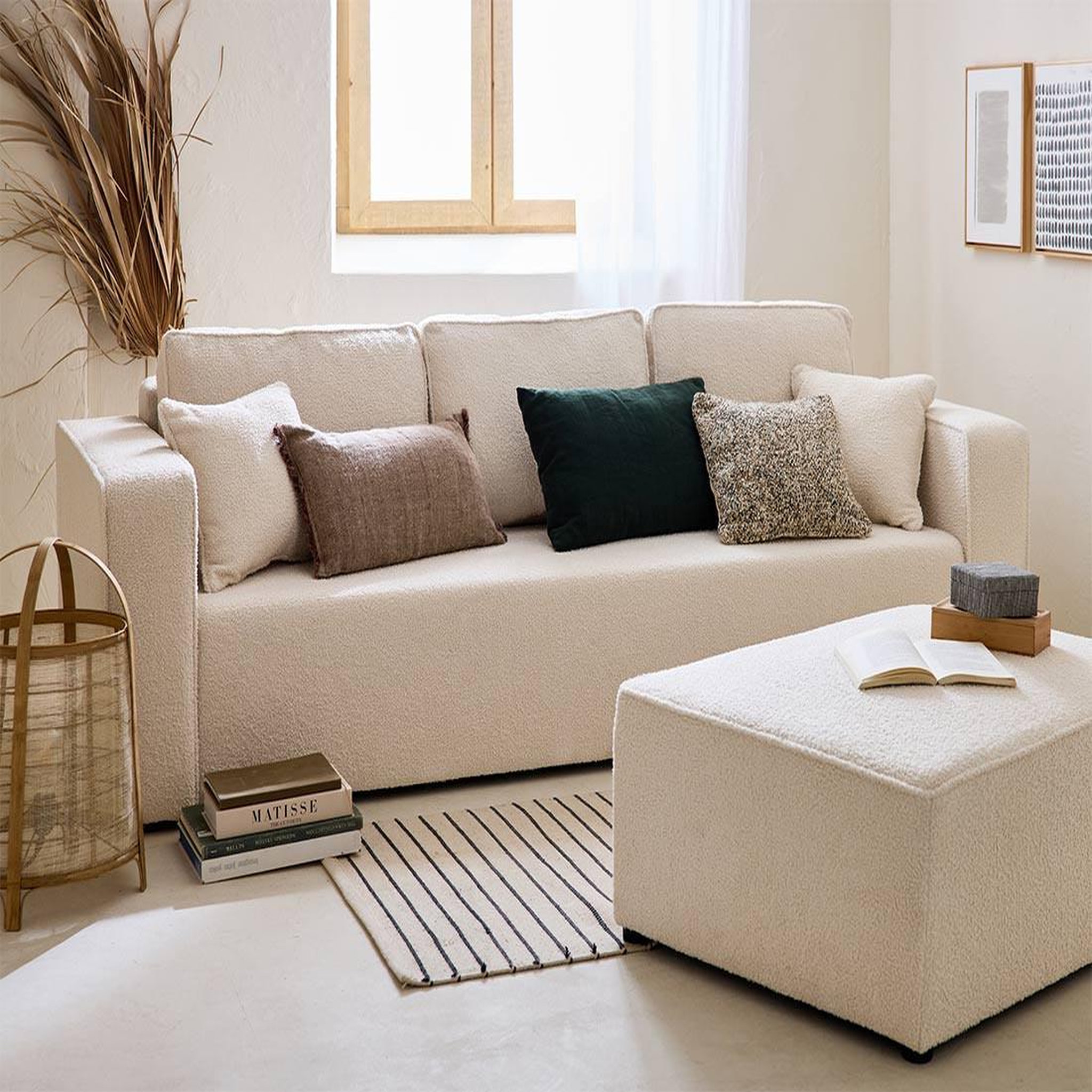Voir la diapositive 2 : BEST MOBILIER Topaze - canapé 3 places - convertible avec coffre - en tissu bouclette
