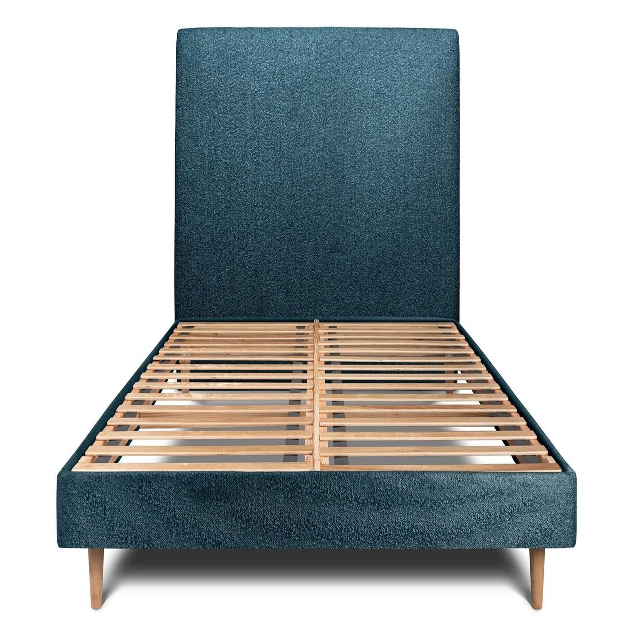 Sommeil de Plomb Lit avec tête de lit tapissier bouclette et sommier kit - Hauteur totale : 29cm. Coloris disponibles : Bleu, Orange, Gris, Beige, Noir