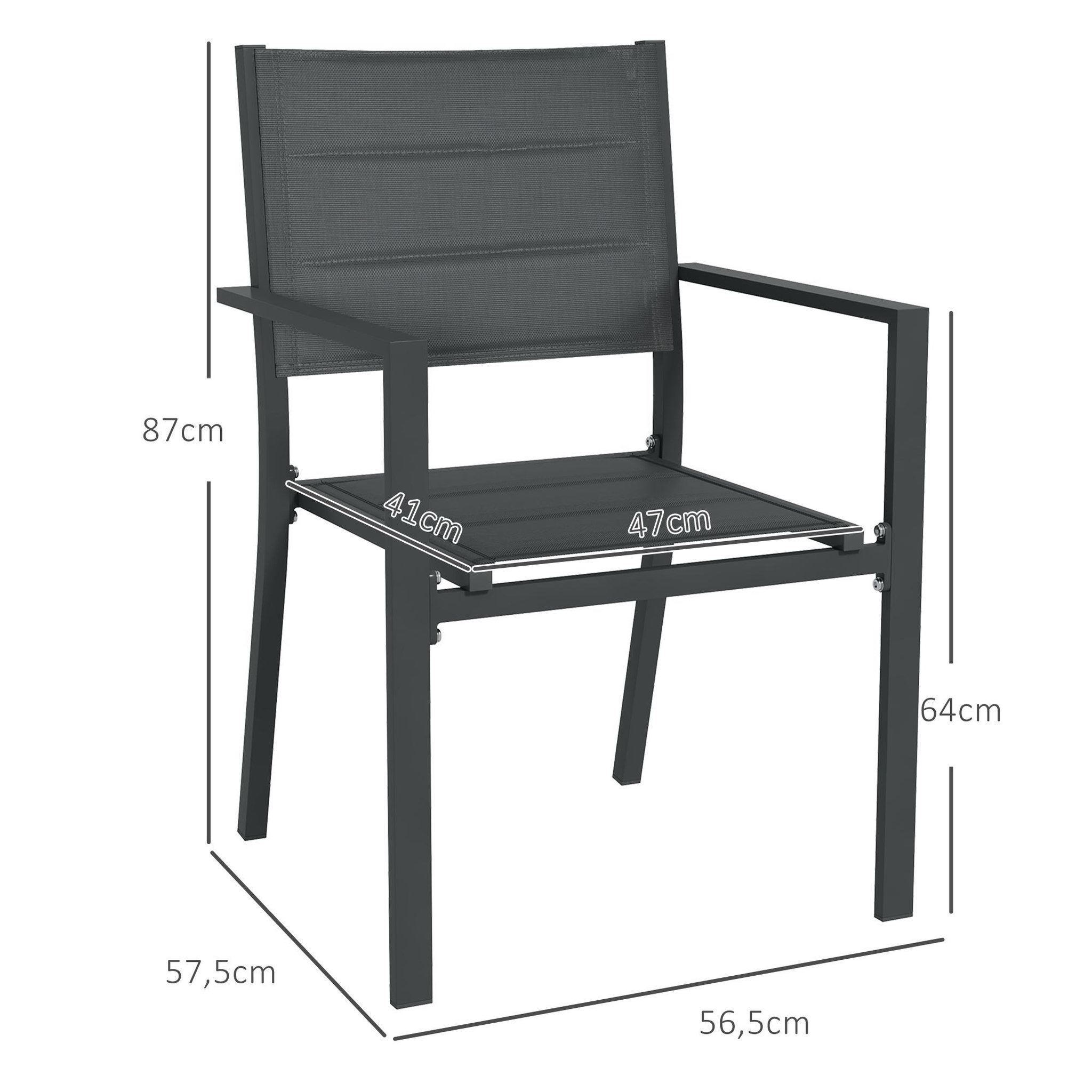 Voir la diapositive 3 : OUTSUNNY Lot de 4 chaises de jardin empilables avec accoudoirs alu textilène gris
