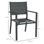 Voir la diapositive 3 : OUTSUNNY Lot de 4 chaises de jardin empilables avec accoudoirs alu textilène gris