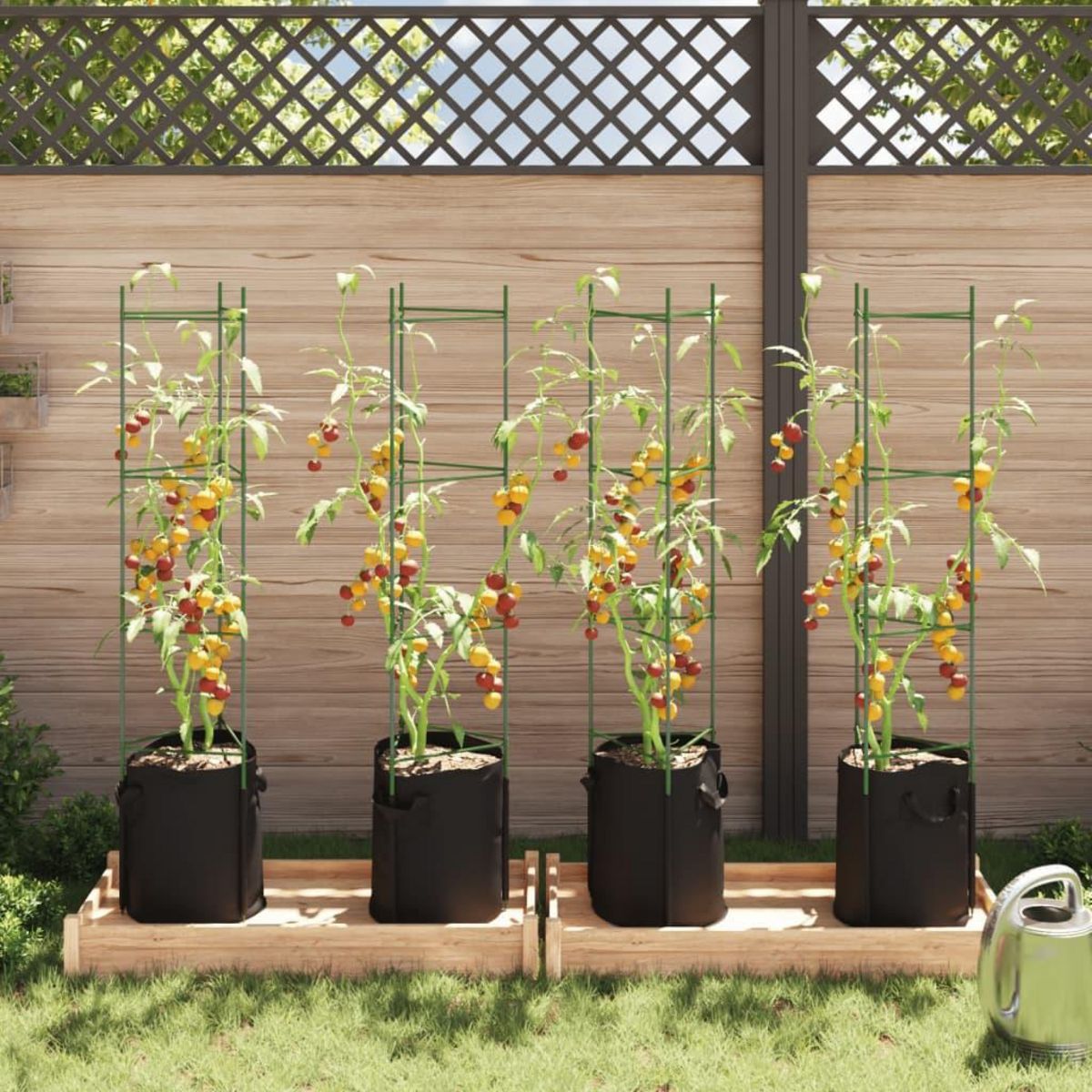 VIDAXL Cages a tomates avec sacs a plantes 4 pcs 154 cm acier et PP