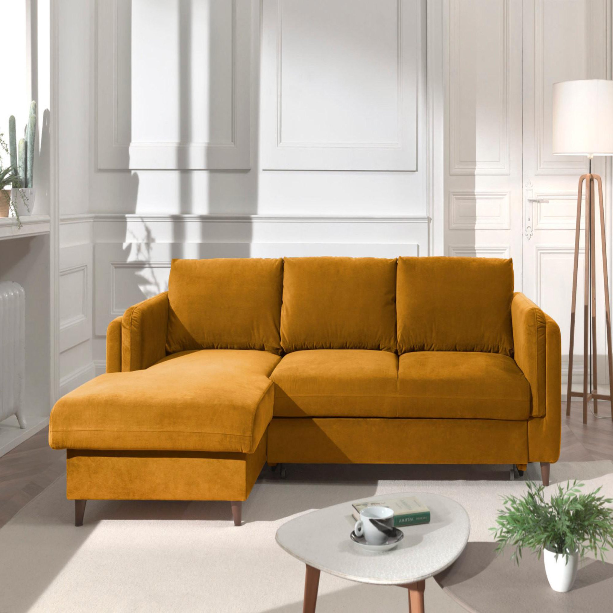 Voir la diapositive 6 : BEST MOBILIER Brooke - canapé d'angle gauche - convertible avec coffre - 4 places - en velours