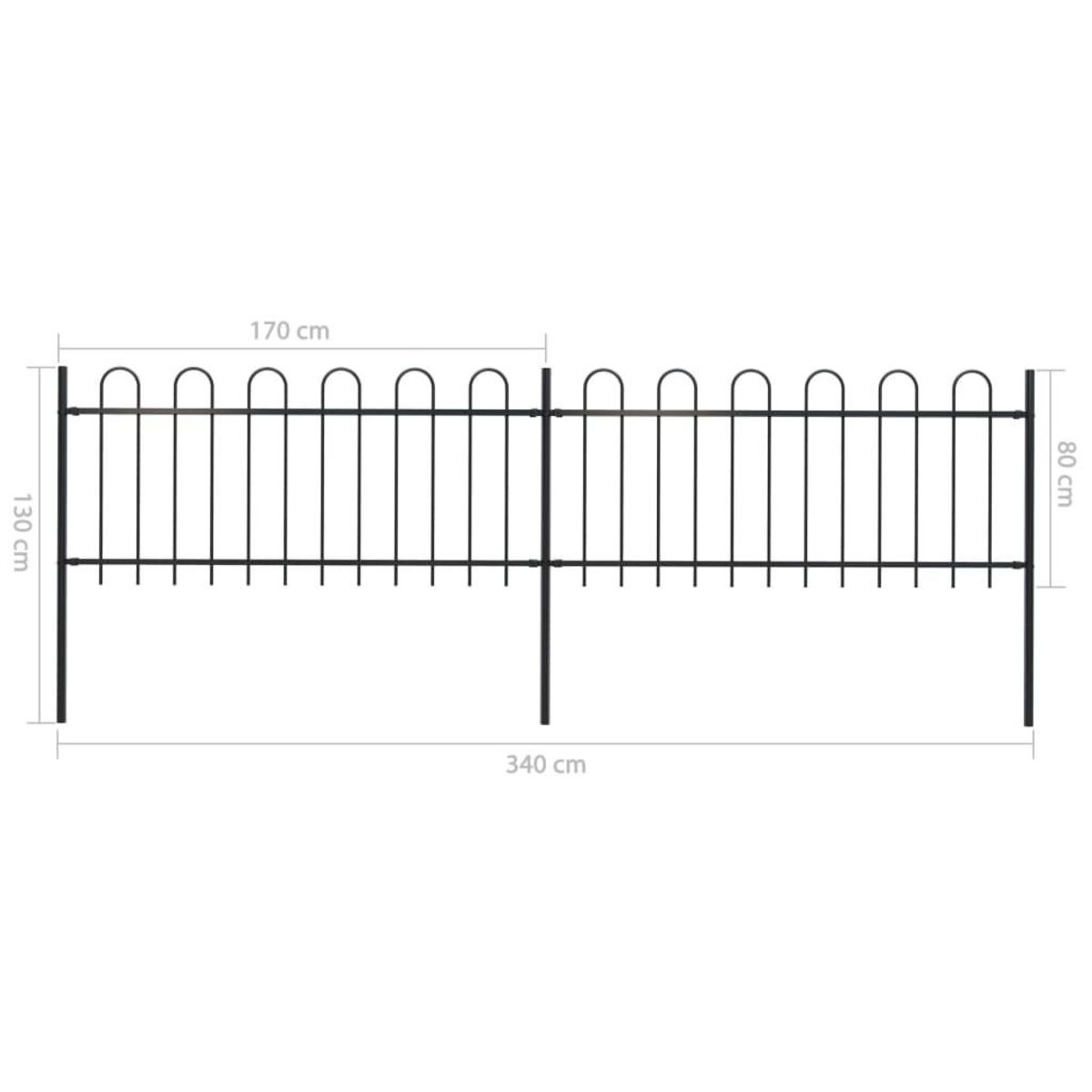 VIDAXL Cloture de jardin avec dessus en cerceau Acier 3,4 x 0,8 m Noir