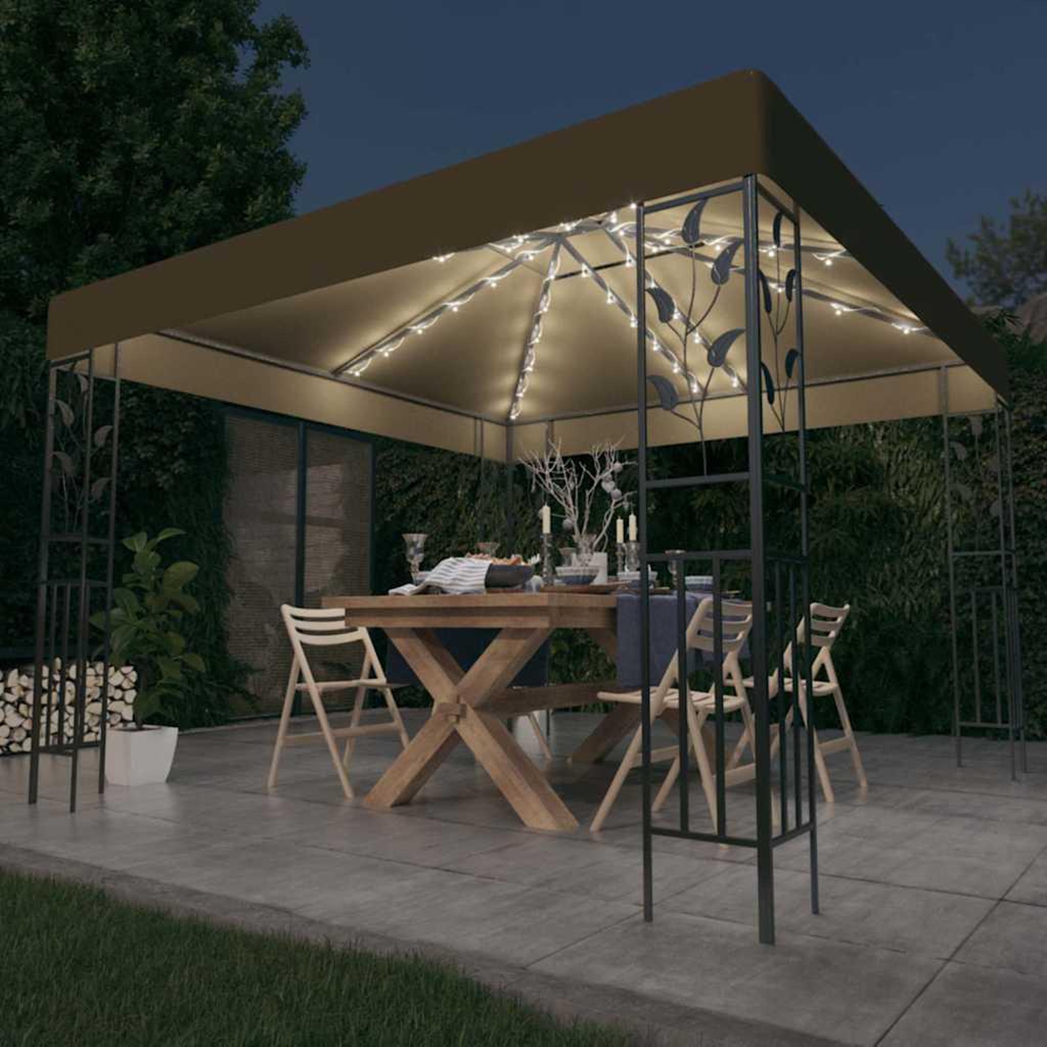 Voir la diapositive 2 : VIDAXL Tonnelle avec guirlande lumineuse a LED 3x3 m Taupe