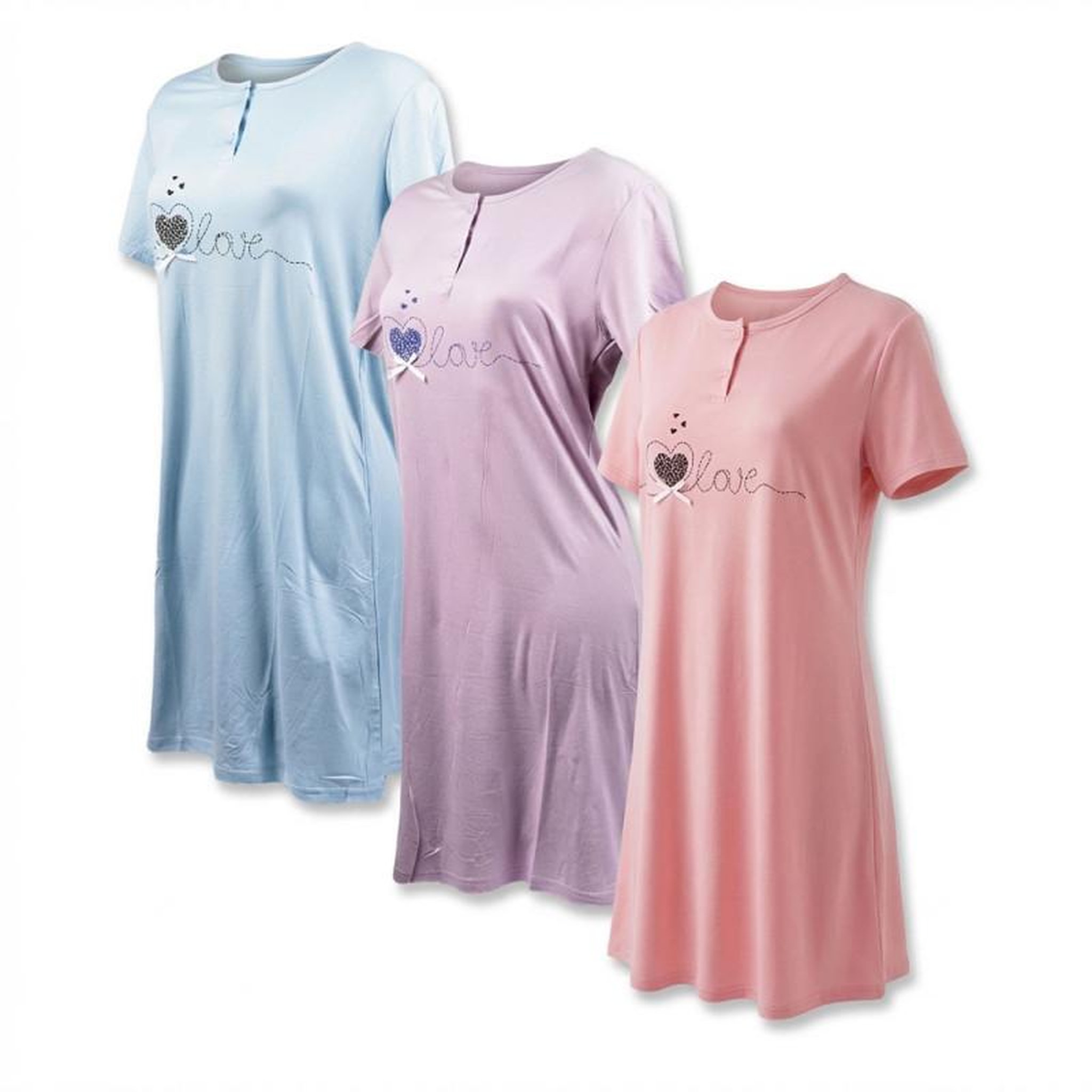 OZABI OZABI Chemise de Nuit Femme Microfibre LOVE Manches Courtes. Coloris disponibles : Rose, Violet, Bleu