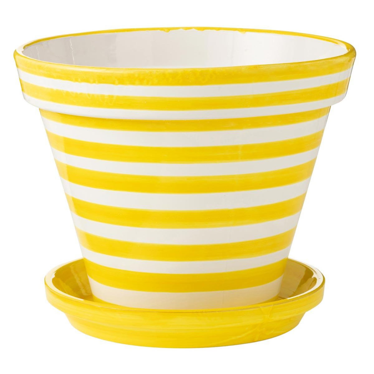 Paris Prix Pot Avec Soucoupe en Céramique  Granada Rayure  50cm Jaune