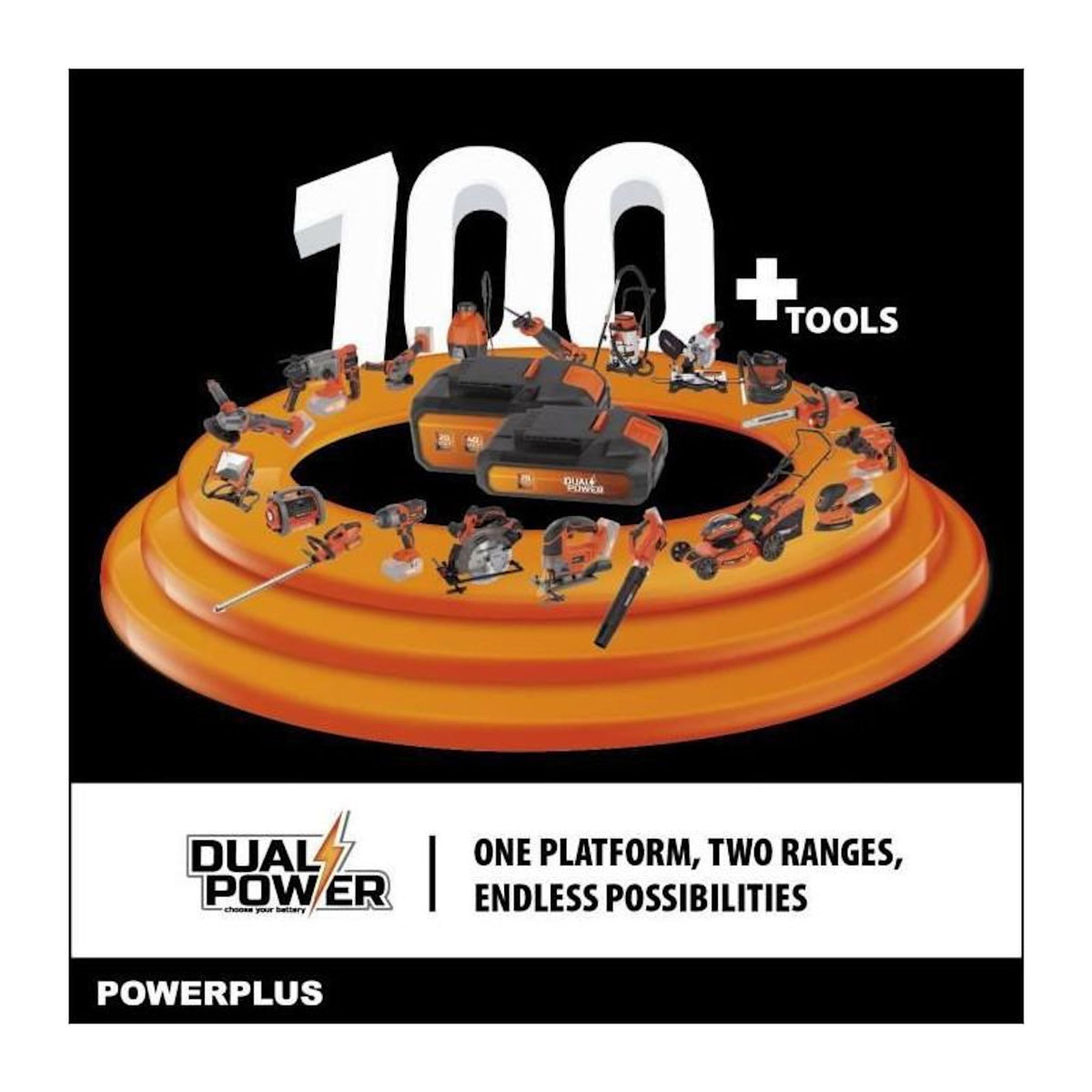 DUAL POWER Taille-haies sur perche a batterie 40V Dual Power POWDPG75380 - Lame 600 mm, écartement 20 mm - Livré sans batterie ni chargeu