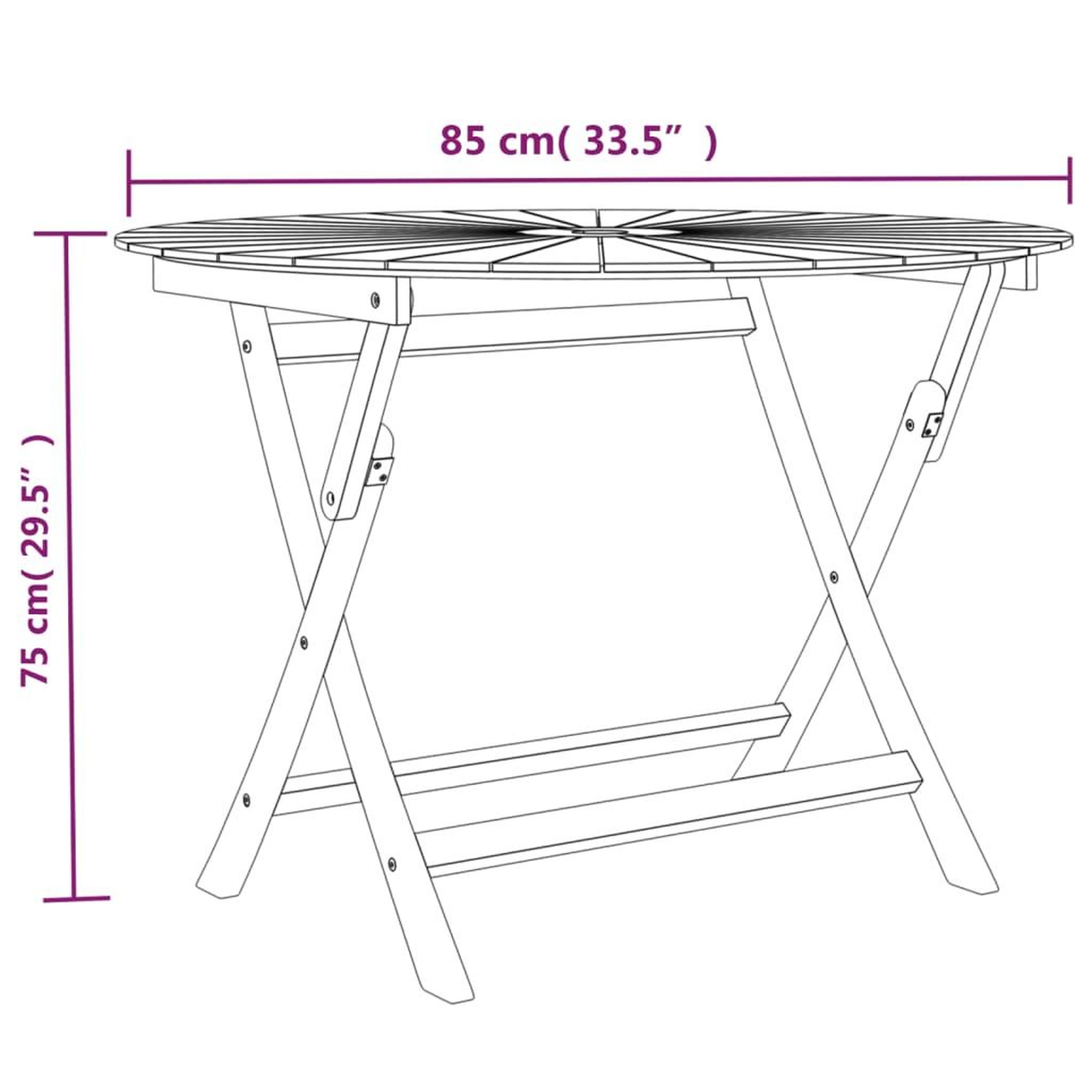 Voir la diapositive 6 : VIDAXL Table pliable de jardin Ø 85x75 cm bois massif de teck