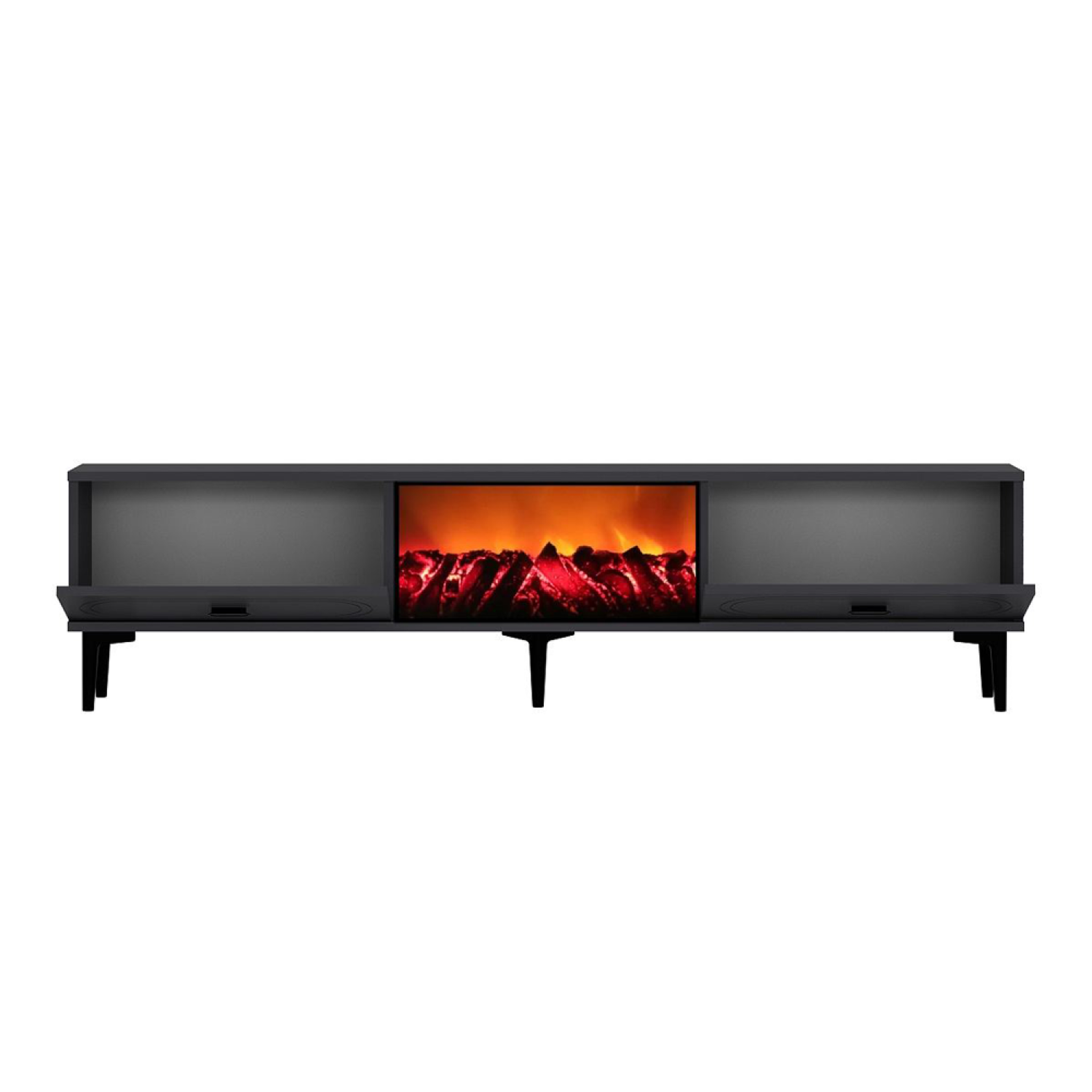 Voir la diapositive 4 : CONCEPT USINE Meuble tv avec cheminée led 150cm gris anthracite et noir fyra