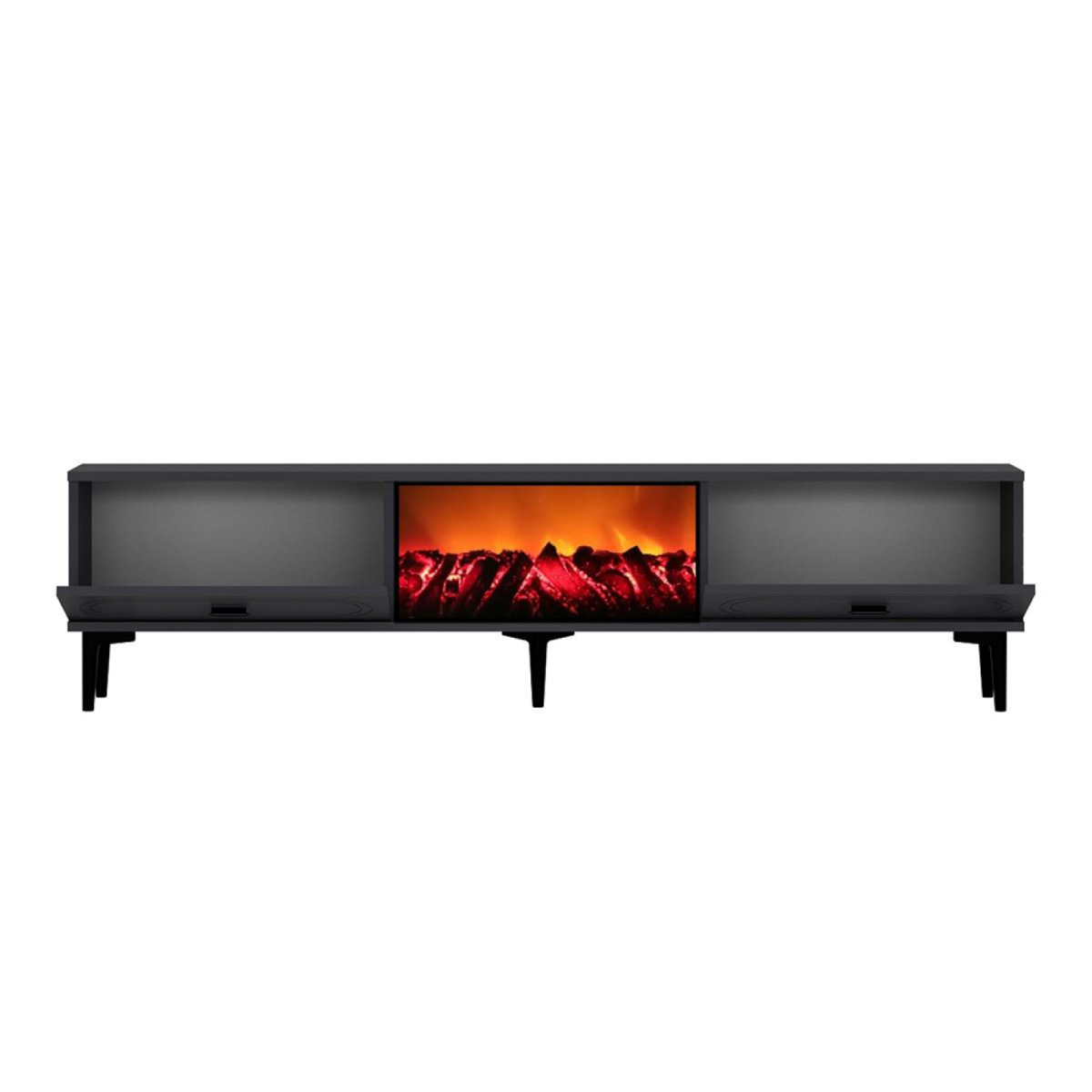 CONCEPT USINE Meuble TV avec cheminée LED 150cm gris anthracite et noir FYRA