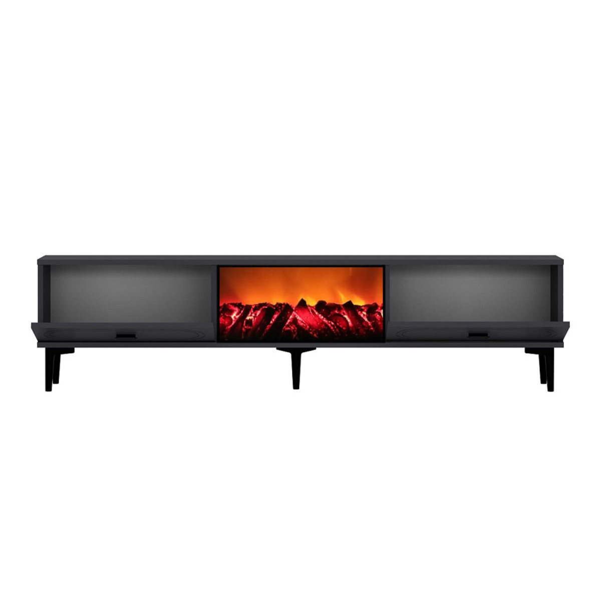 CONCEPT USINE Meuble TV avec cheminée LED 150cm gris anthracite et noir FYRA