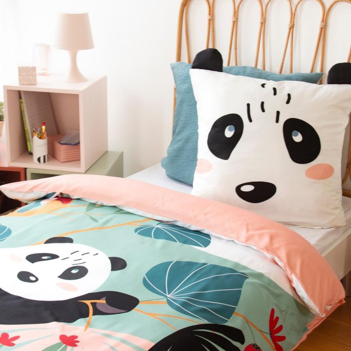 COTE DECO Housse de couette enfant 140x200 + 1 taie avec oreilles