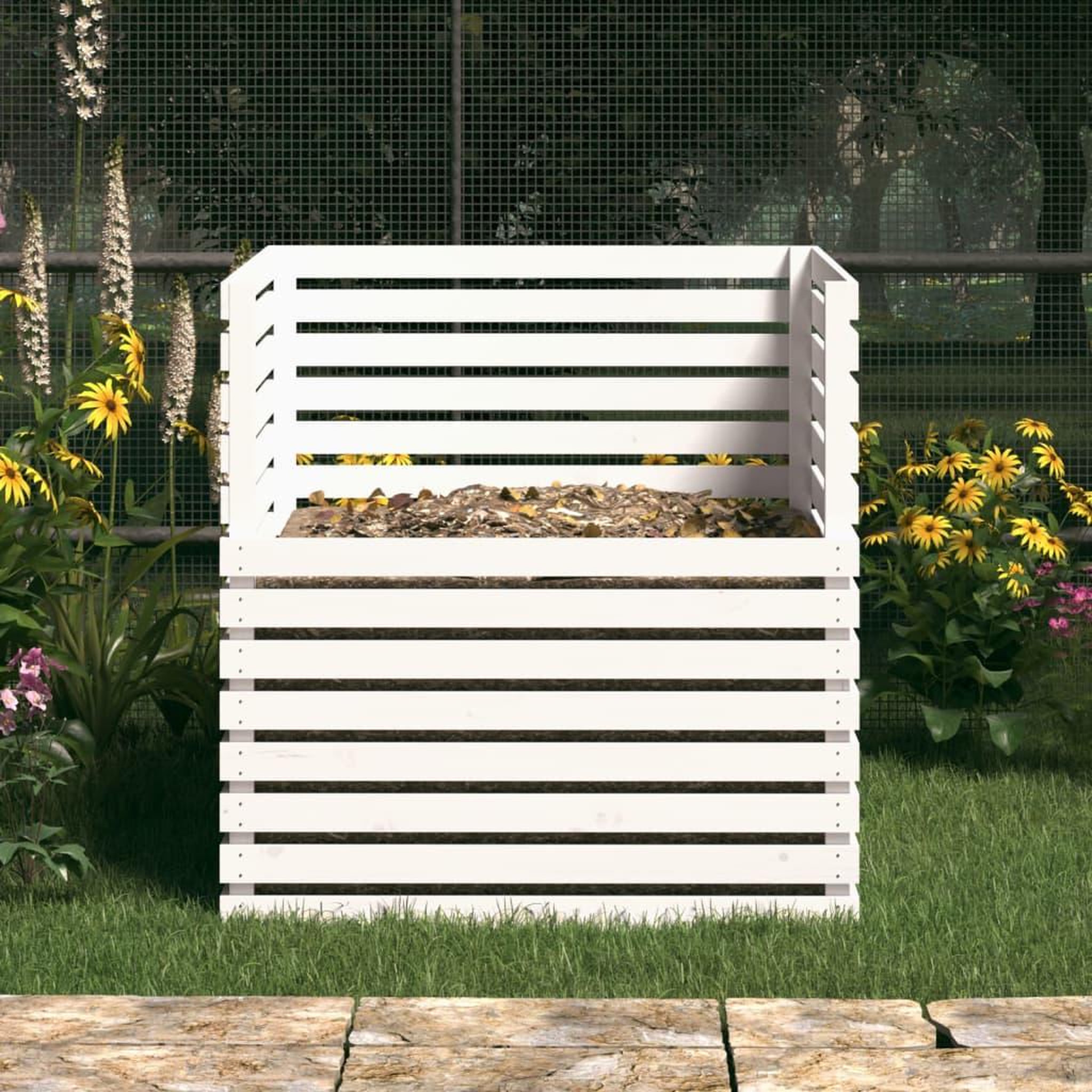 Voir la diapositive 3 : VIDAXL Composteur Blanc 100x100x102 cm Bois massif de pin