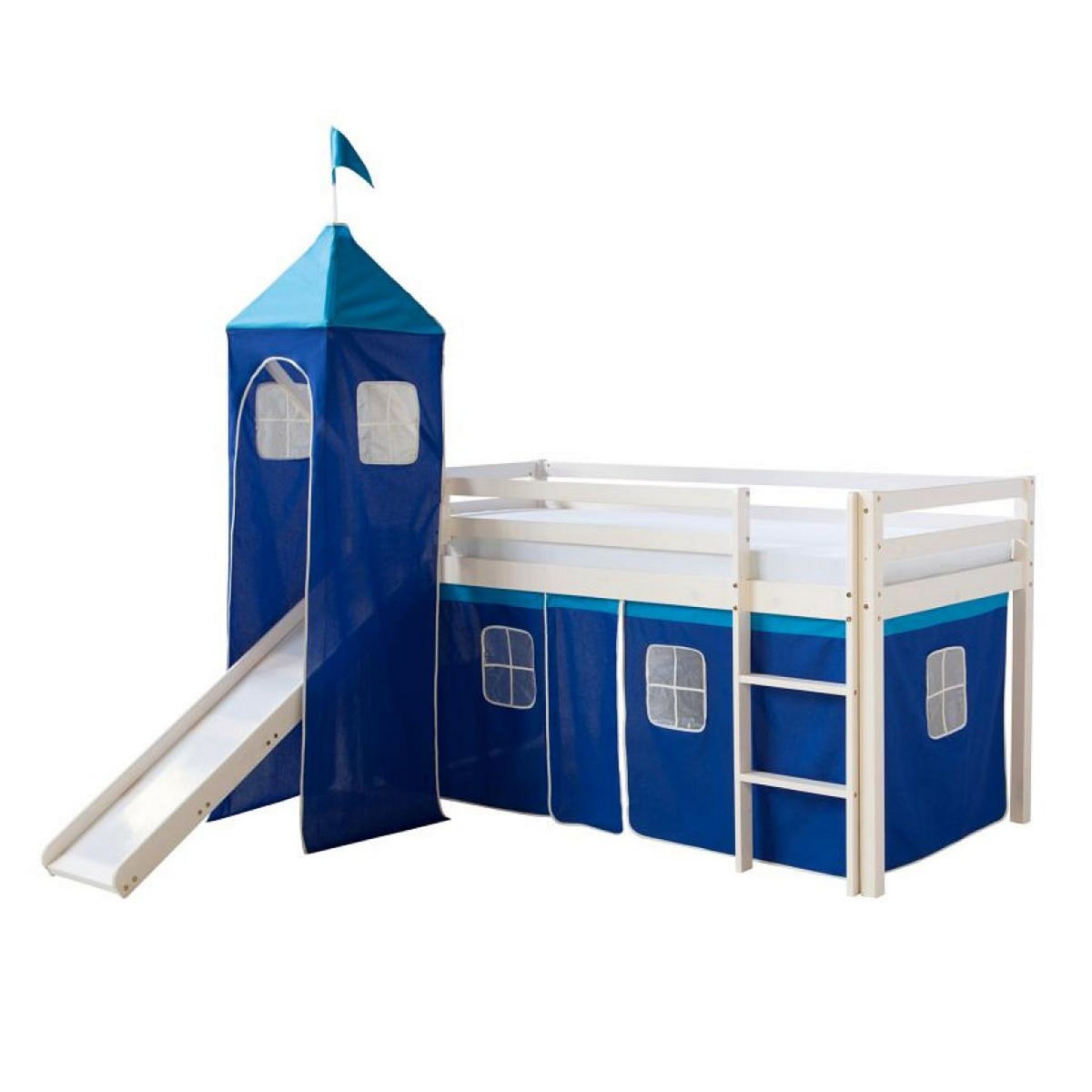 HomeStyle4U Lit bleu mi-haut 90x200 cm avec tour matelas