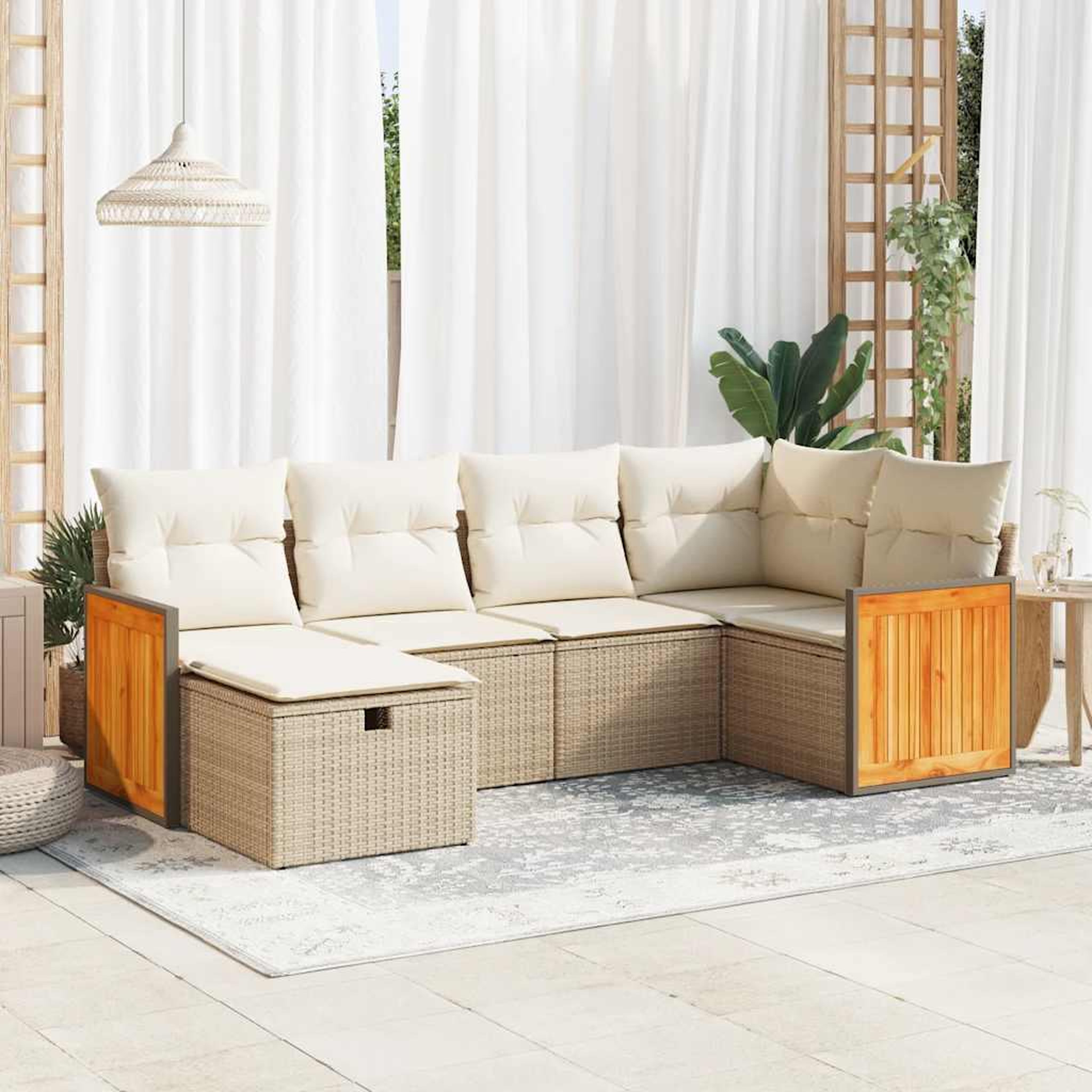 VIDAXL Salon de jardin avec coussins 6 pcs beige resine tressee