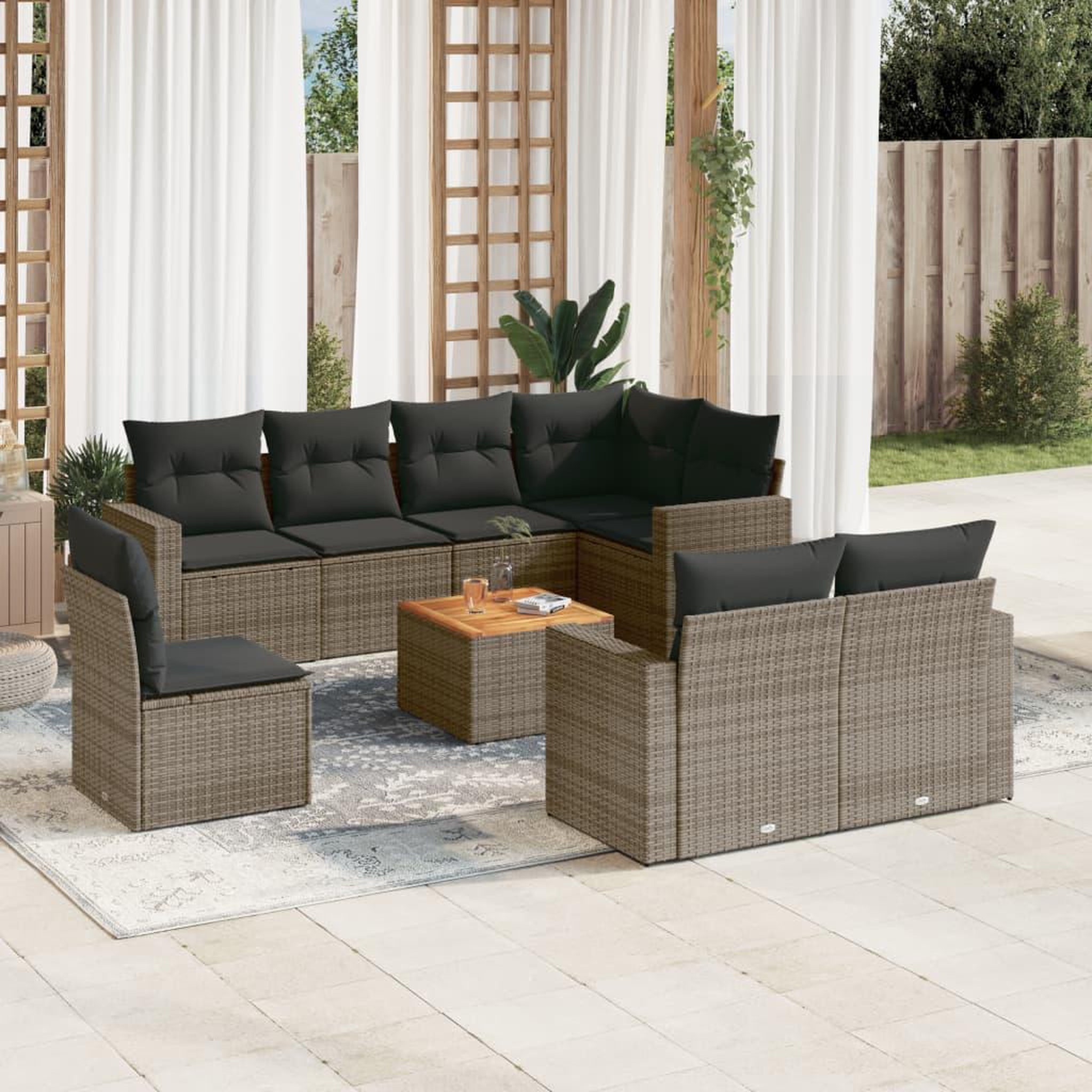 VIDAXL Salon de jardin 9 pcs avec coussins gris resine tressee