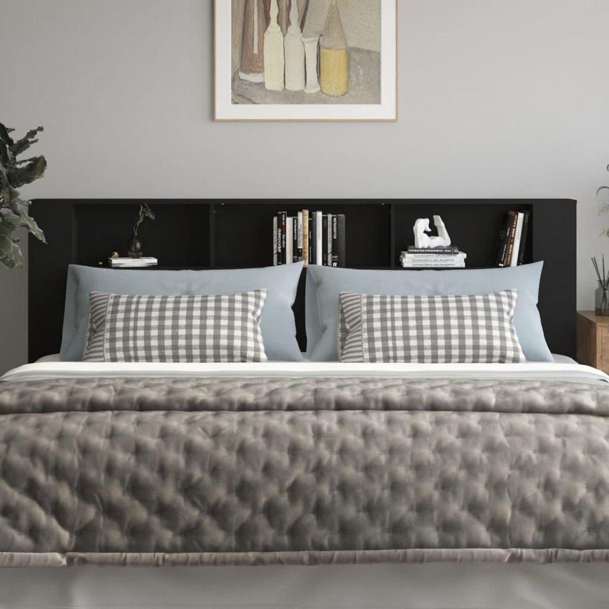 VIDAXL Armoire de tete de lit Noir 220x18,5x104,5 cm