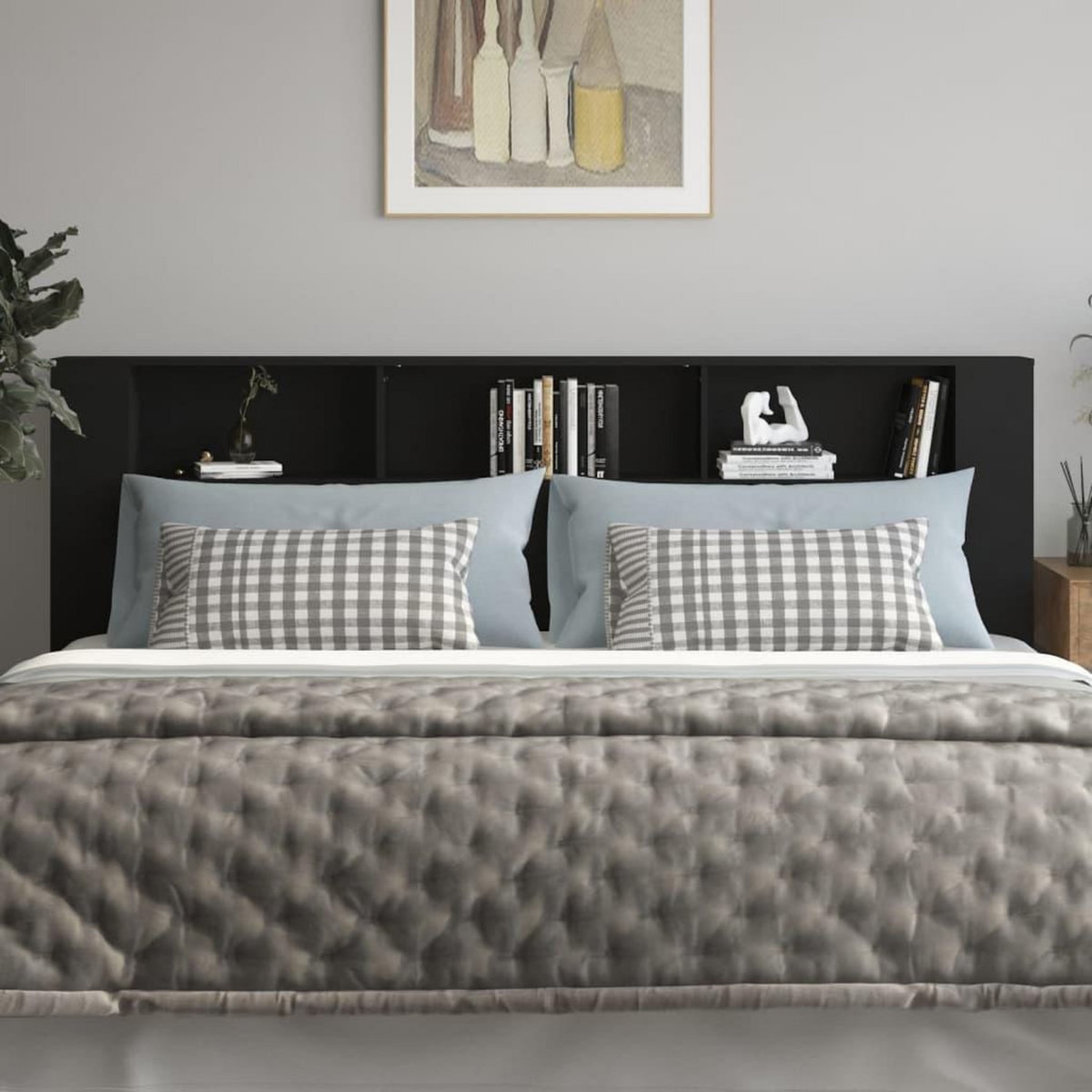 VIDAXL Armoire de tete de lit Noir 220x18,5x104,5 cm