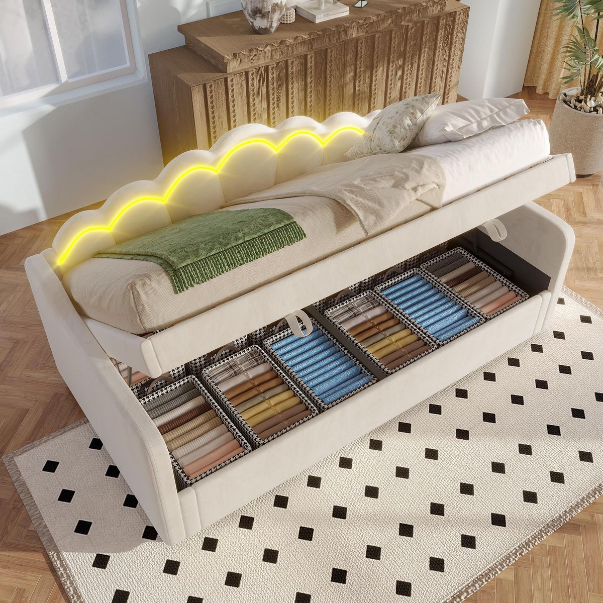 MERAX Lit coffre rembourré 90x200cm