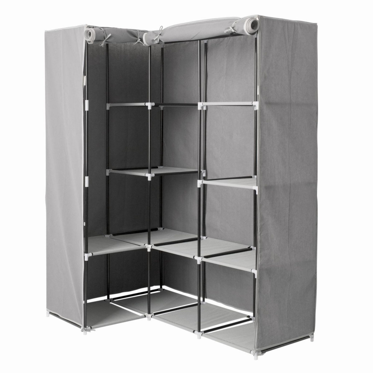 FIVE Armoire d'angle avec 1 penderie et 10 étagères - Gris