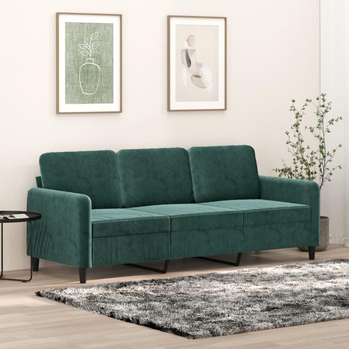 VIDAXL Canape a 3 places Vert fonce 180 cm Velours