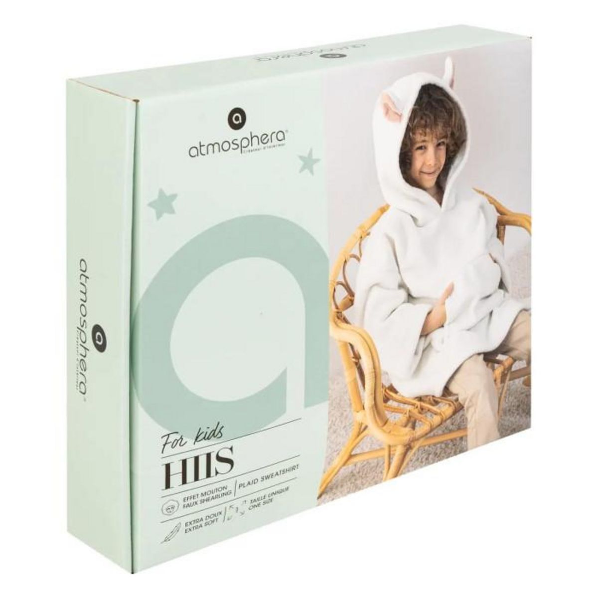 Atmosphera Kids Plaid Sweat Capuche Enfant  Mouton  60x95cm Blanc