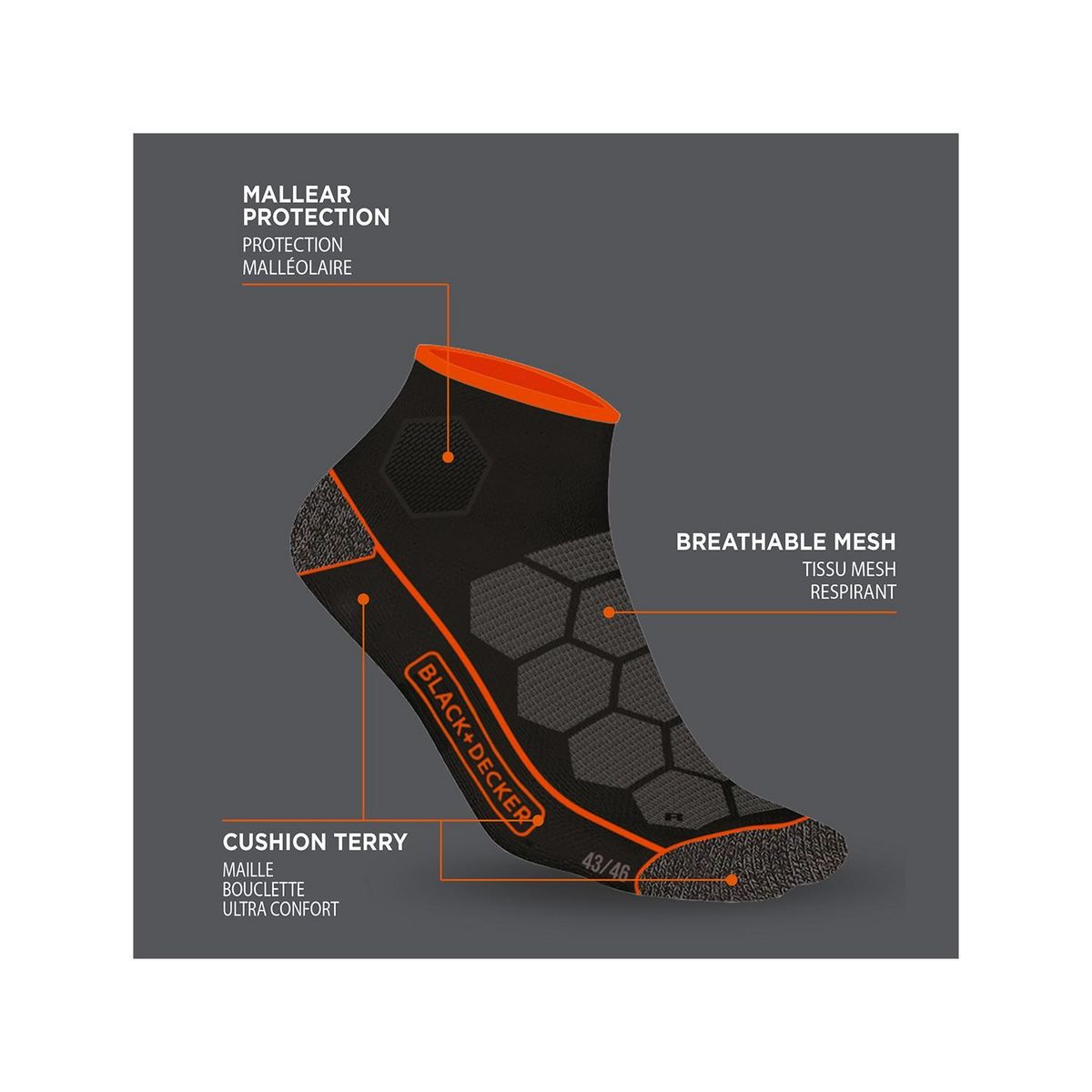 Black et Decker Lot de 4 Paires de Chaussettes Socquettes de travail Tool